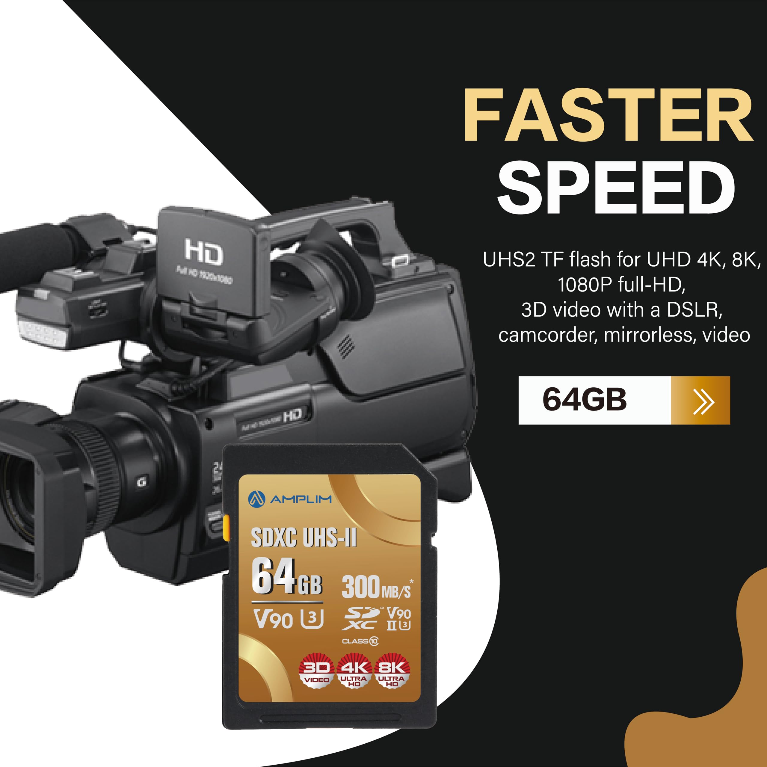 Amplim 64Gb V90 Uhs Ii Sd Sdxc Card, 300Mb/S 2000X Read/Write Lightning Speed Performance, Extreme Read, U3 Secure Digital Memory Storage For Professional Photographer And Videographer