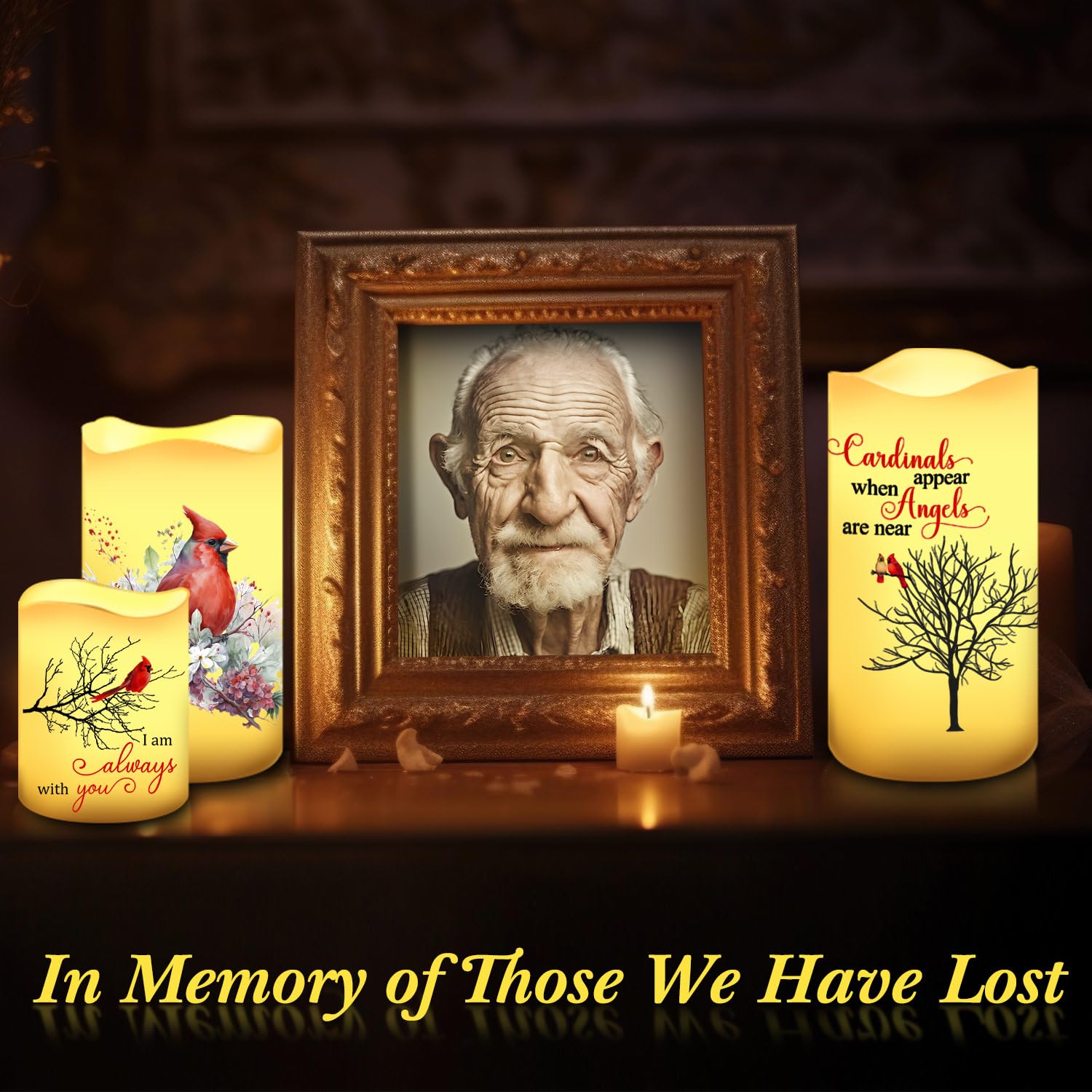 Tujoe 3 Pcs Memorial Candles Memorial Gifts Cardinal Flameless Candles Sympathy Led Battery Operated Candles Lights Memorial Gif