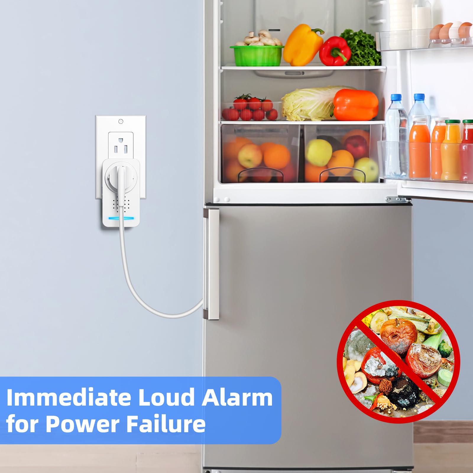 Power Failure Alarm, Super Loud 0 120Db Adjustable 6 Alert Power Outage Alarm For Freezer With Led & Extender Socket For Fridge,