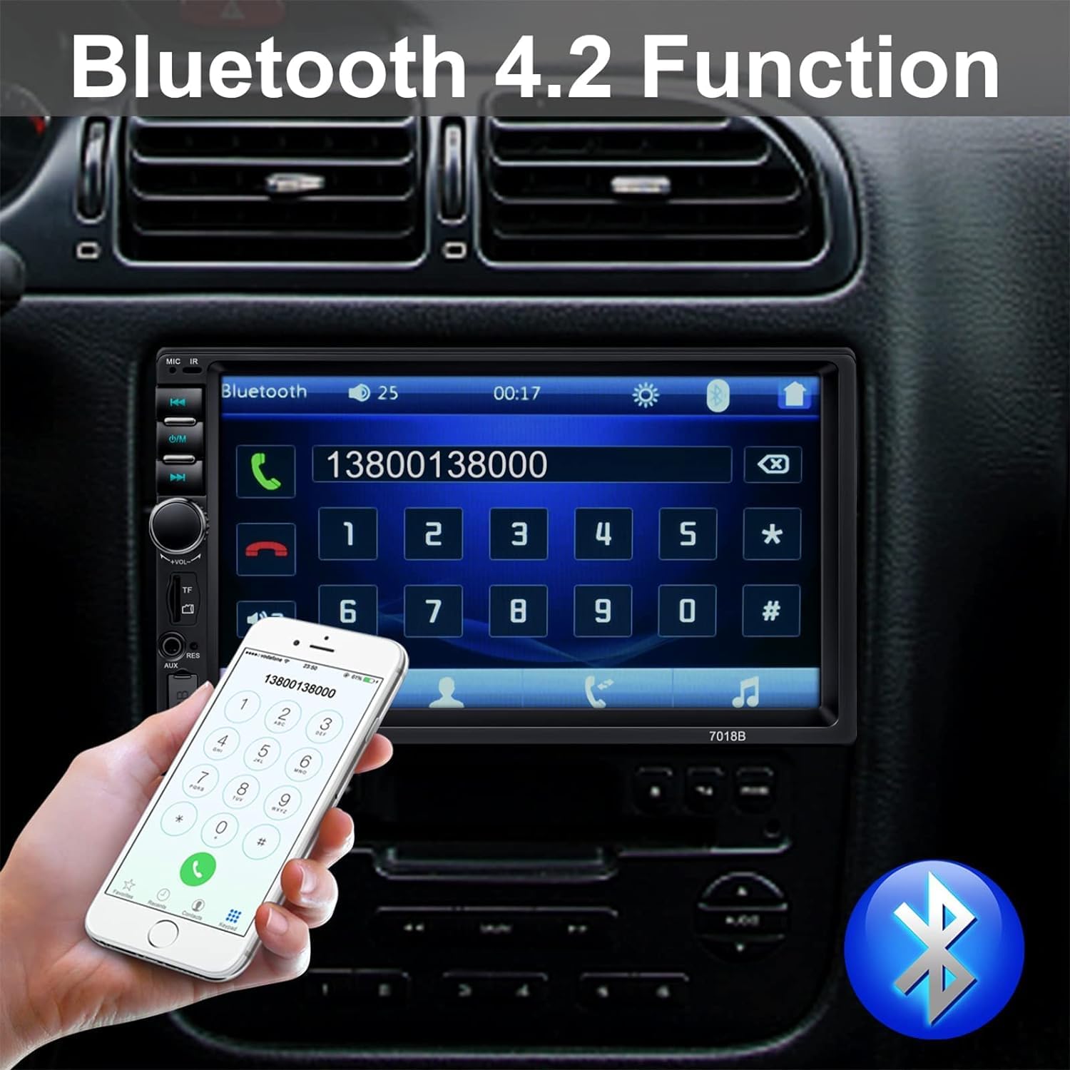 Double Din Car Stereo,7 Inch Car Radio With Hd Touch Screen Bluetooth Car Stereo,Bluetooth Hands Free Calling,Mirror Link,Aux/Eq