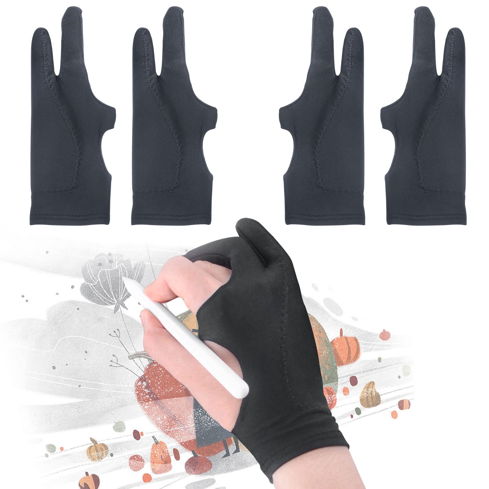 [Palm Rejection] Artist Drawing Glove 4 Pack Ipad Gloves For Touch Screen Pc Graphics Tablet Left And Right Hand 3 Layers Paddin