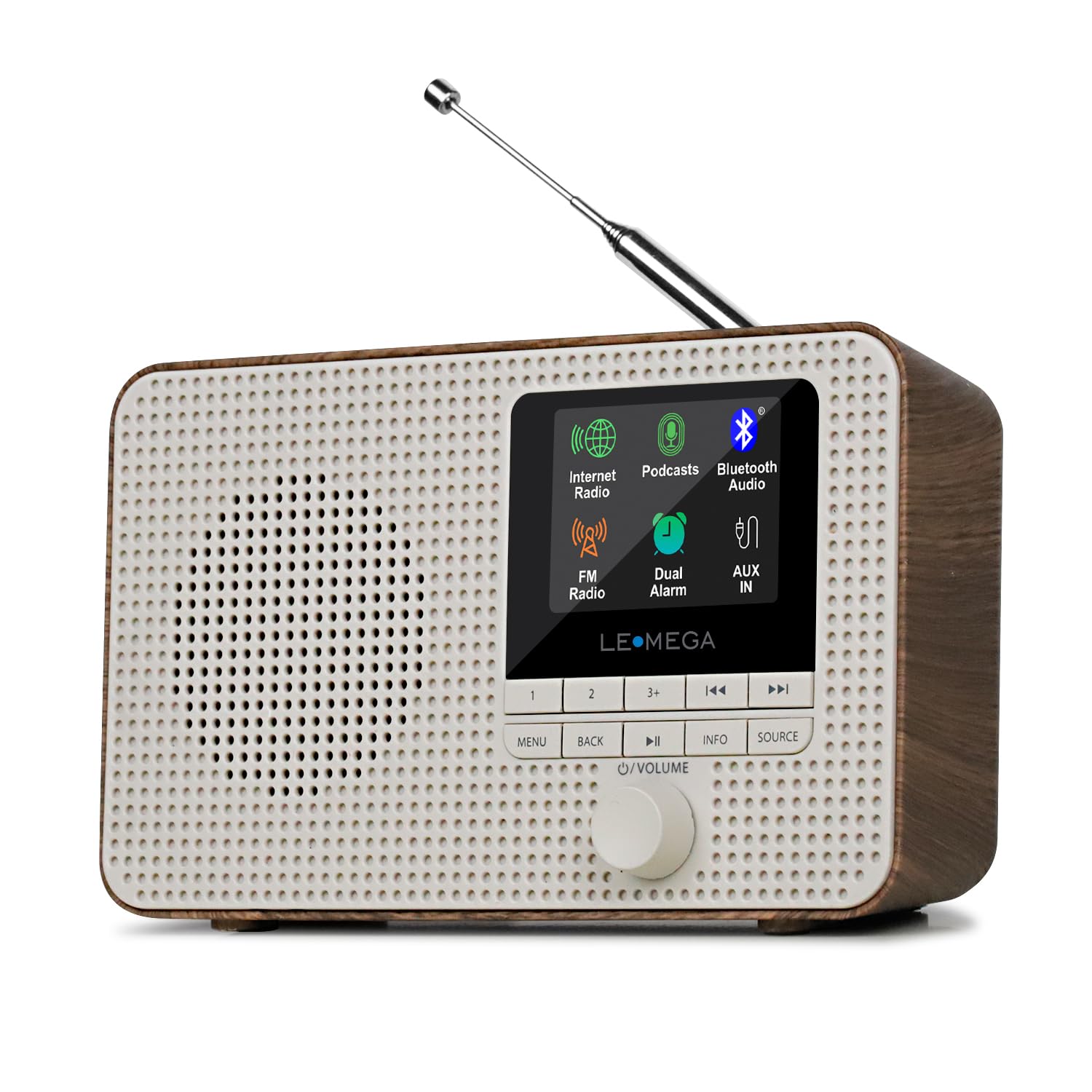 Lemega Ir1 Portable Wifi Internet Radio,Fm Digital Radio,Bluetooth Speaker,Dual Alarms Clock,Sleep Snooze Timer,40 Presets, Headphone Output,Colour Display,Batteries Or Mains Powered � Walnut Finish