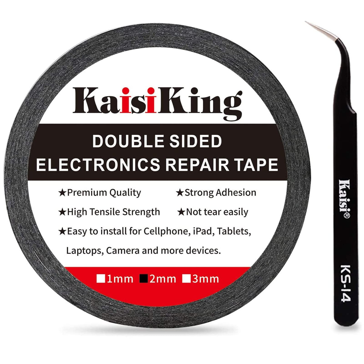 Kaisiking 2Mm Lcd Repair Tape For Phone Screen, Adhesive Tape With 1 Tweezers For Cell Phone, Ipad, Tablets, Laptops, Camera