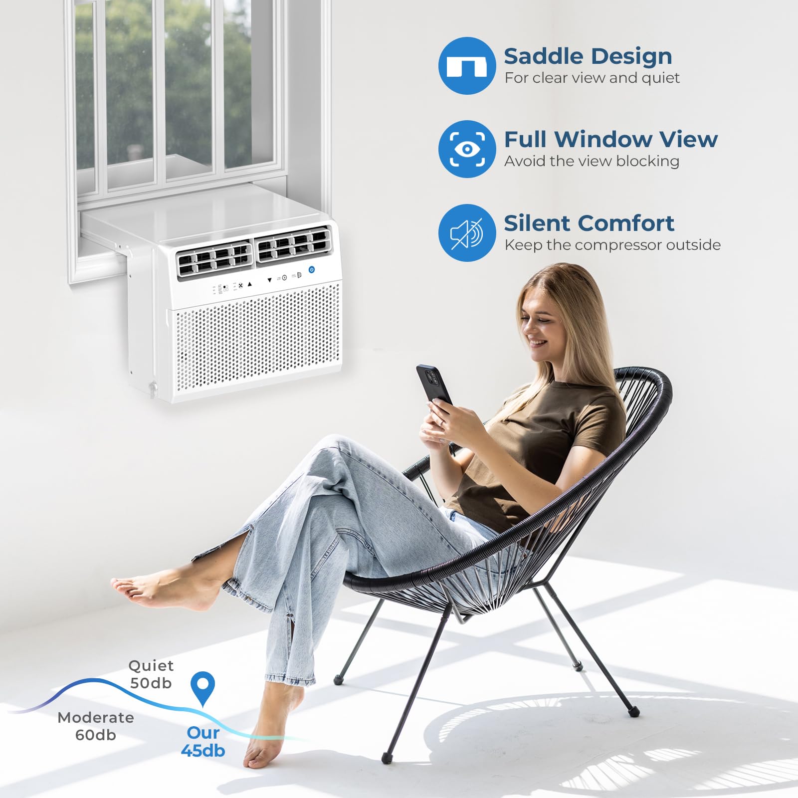 Antarctic Star U-Shaped Air Conditioner Window Unit 10000Btu, Ultra Quiet Window Air Conditioner Cools Up To 450 Sq. Ft, Saddle