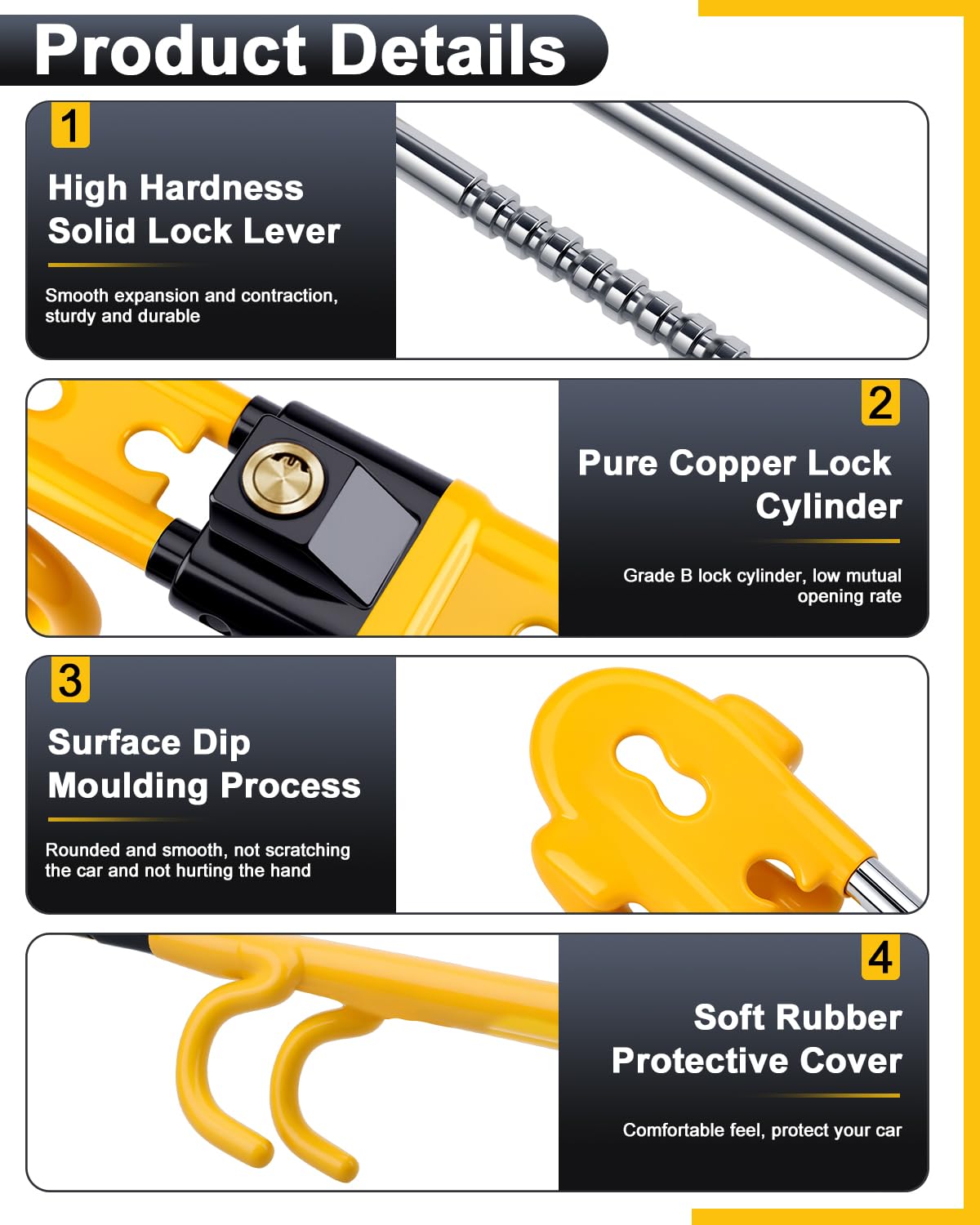 Steering Wheel Lock With 113Db Alarm, Electop Heavy Duty Anti-Theft Car Device Car Wheel Lock With Adjustable Locking And 3 Keys