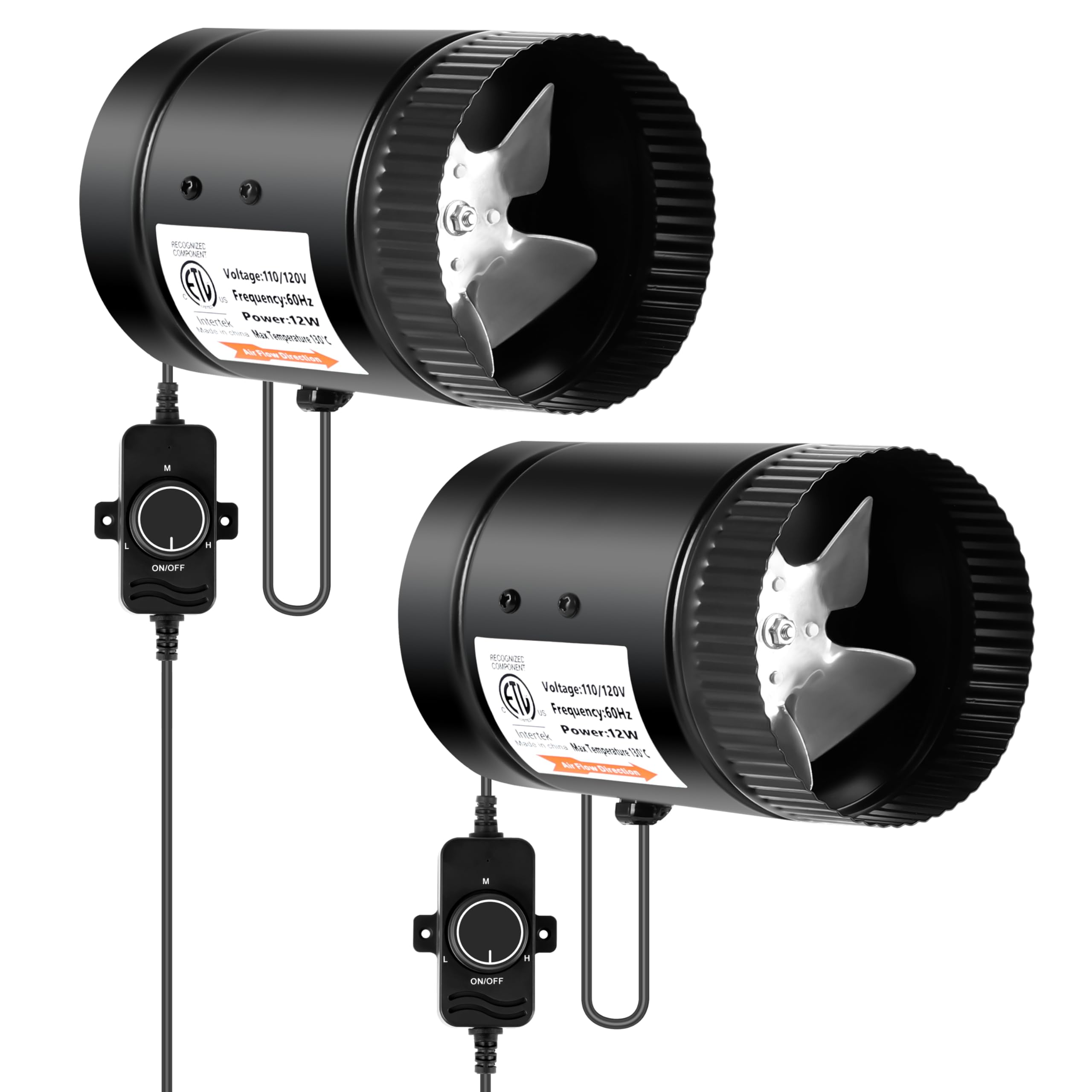 iPower Inline Booster Duct Fan 4 106CFM with Speed Controller, Low Noise HVAC Blower for Grow Tent, Basements, Bathrooms and K