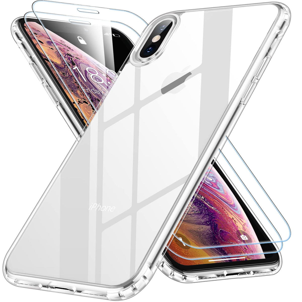 Spidercase For Iphone Xs Max Case, [Crystal Clear Not Yellowing][With 2 Pcs Tempered Glass Screen Protectors] Slim Thin Case, Cl