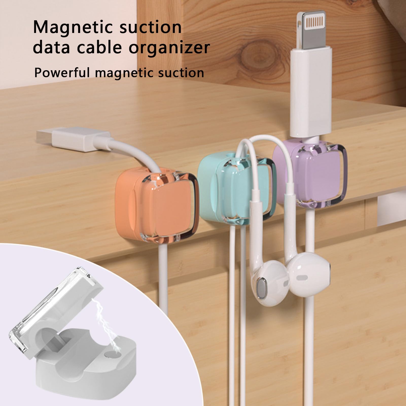 IFNOW 6 Pack Magnetic Cord Holder Self Adhesive Silicone Cable Organizer White for Desk Nightstand
