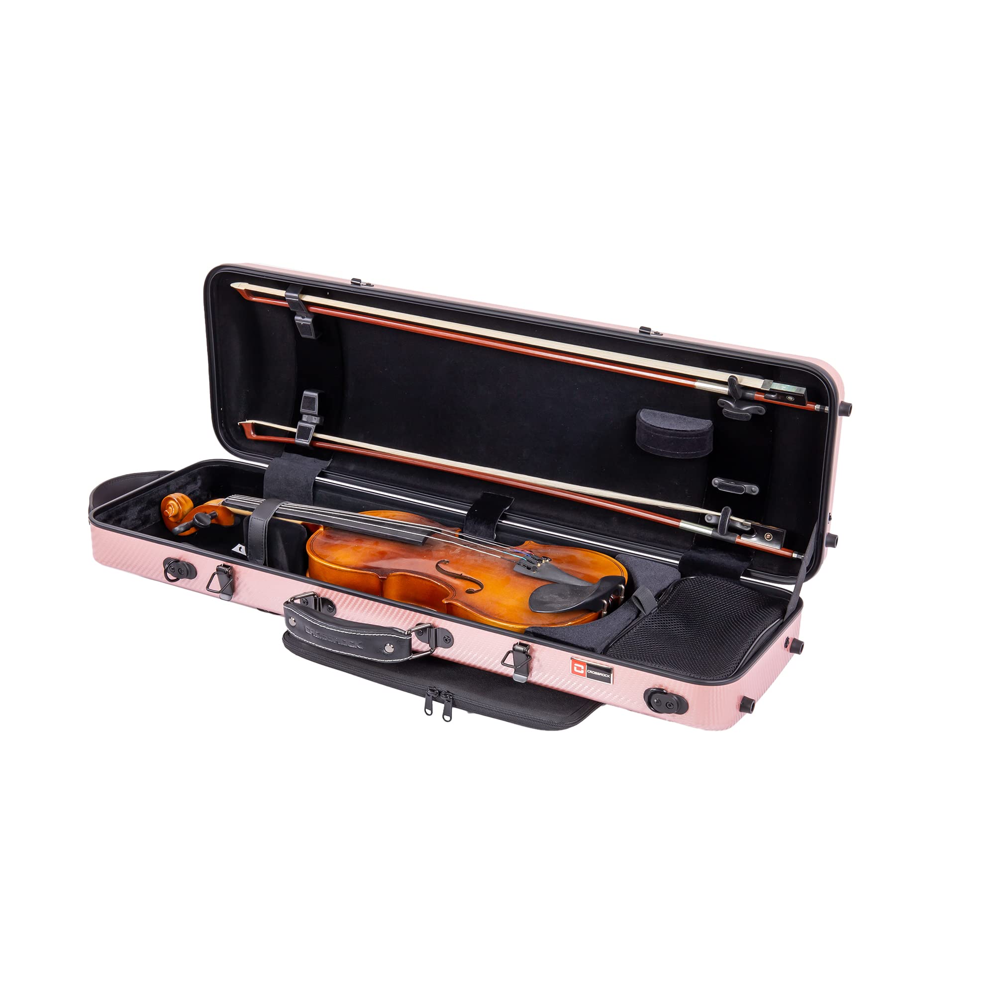 Crossrock Poly Carbon Case Fits 4/4 Violins, Anti-Scratch Oblong Flight Case In Rose Gold(Crf4020Ovrg)