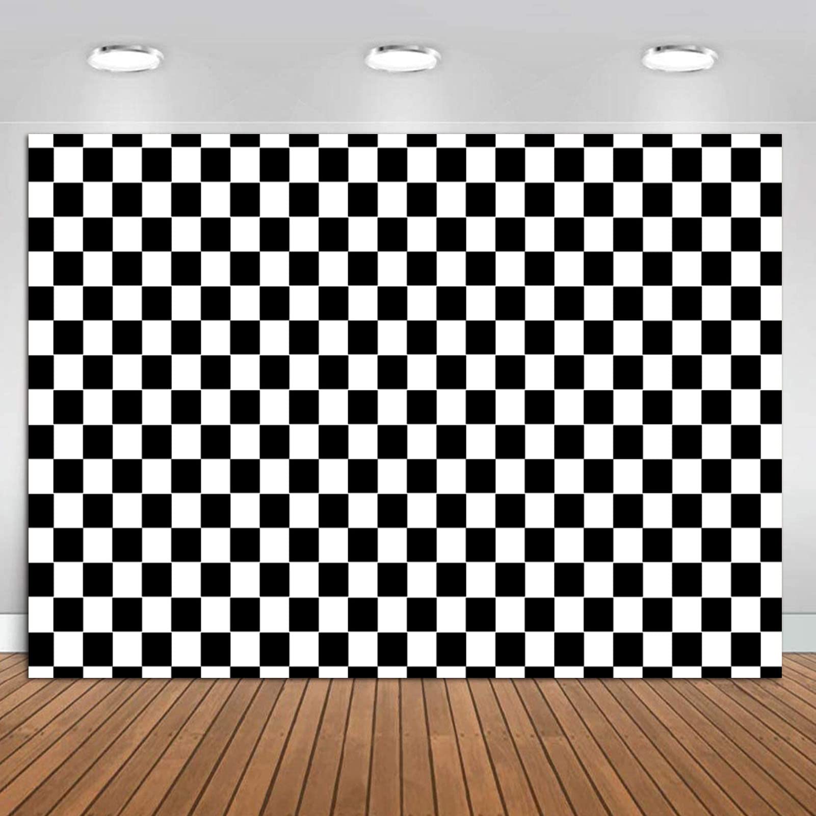 8X6Ft Cosplay Party Banner Checkered Flag Photography Backdrop White And Black Racing Checker Texture Grid Birthday Chess Board