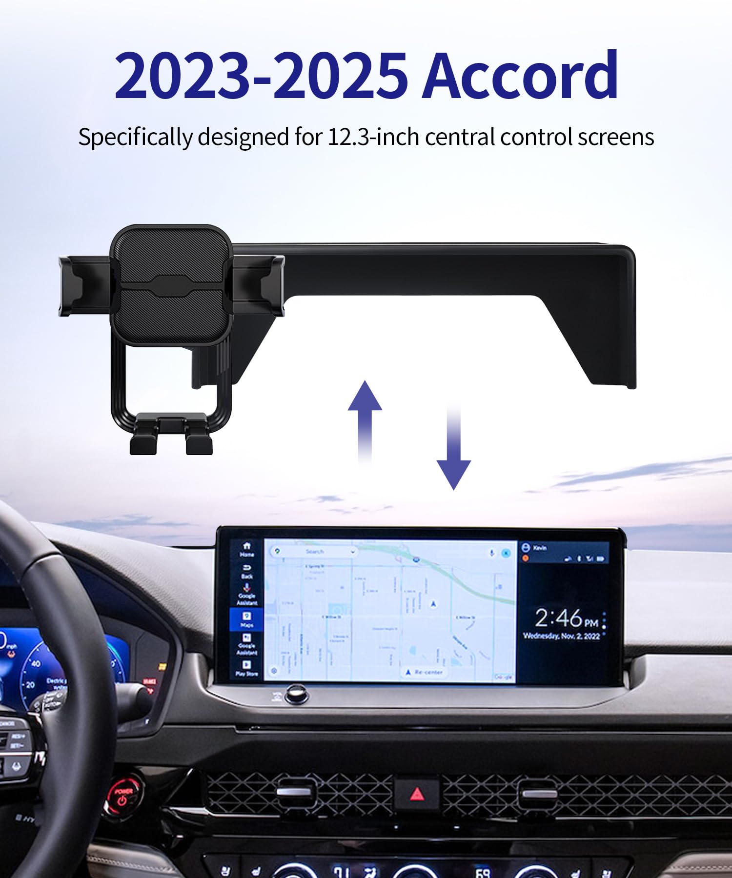 Masergogo Car Phone Holder For 2023-2025 Honda Accord/Hybrid, 360 Rotation, 12.3 Inch Screen Fixed Clip, Auto Accessories Naviga