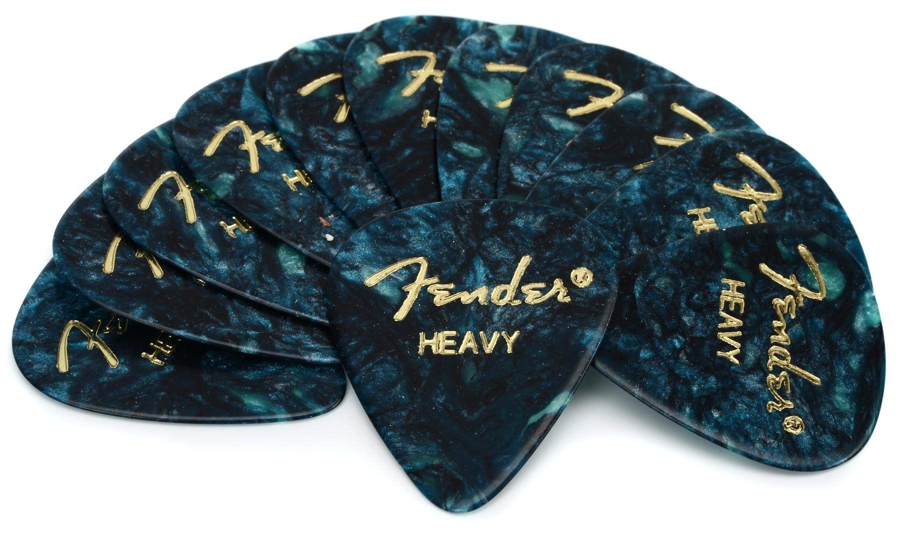 Fender Premium Celluloid Guitar Picks 351 Shape, Guitar Accessories, Ocean Turquoise, Heavy, 12 Pack