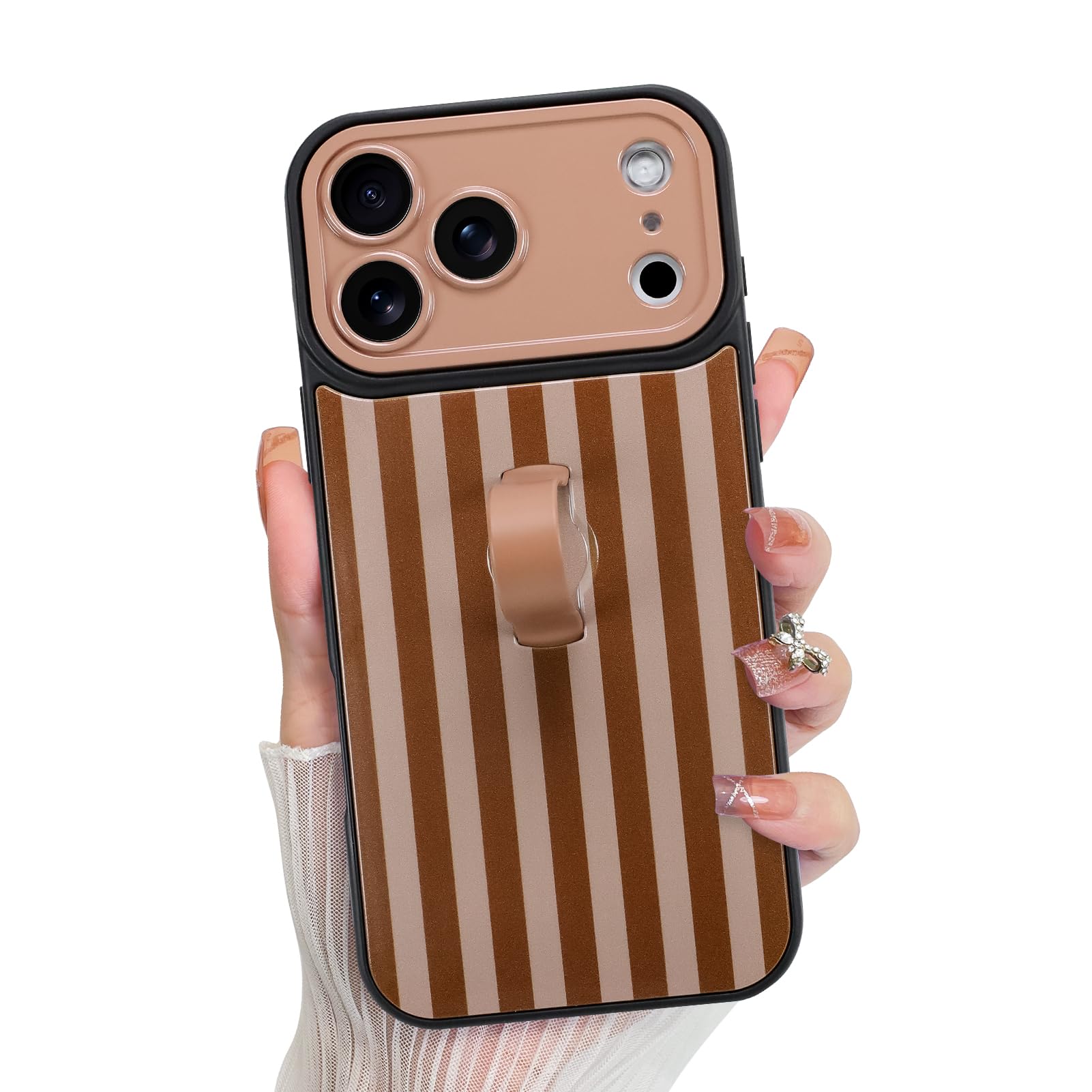 KANGHAR Compatible with iPhone 17 Pro Max Case 2025, Silicone Stripes Cute Pattern, Wristband Kickstand Camera Protection Soft S