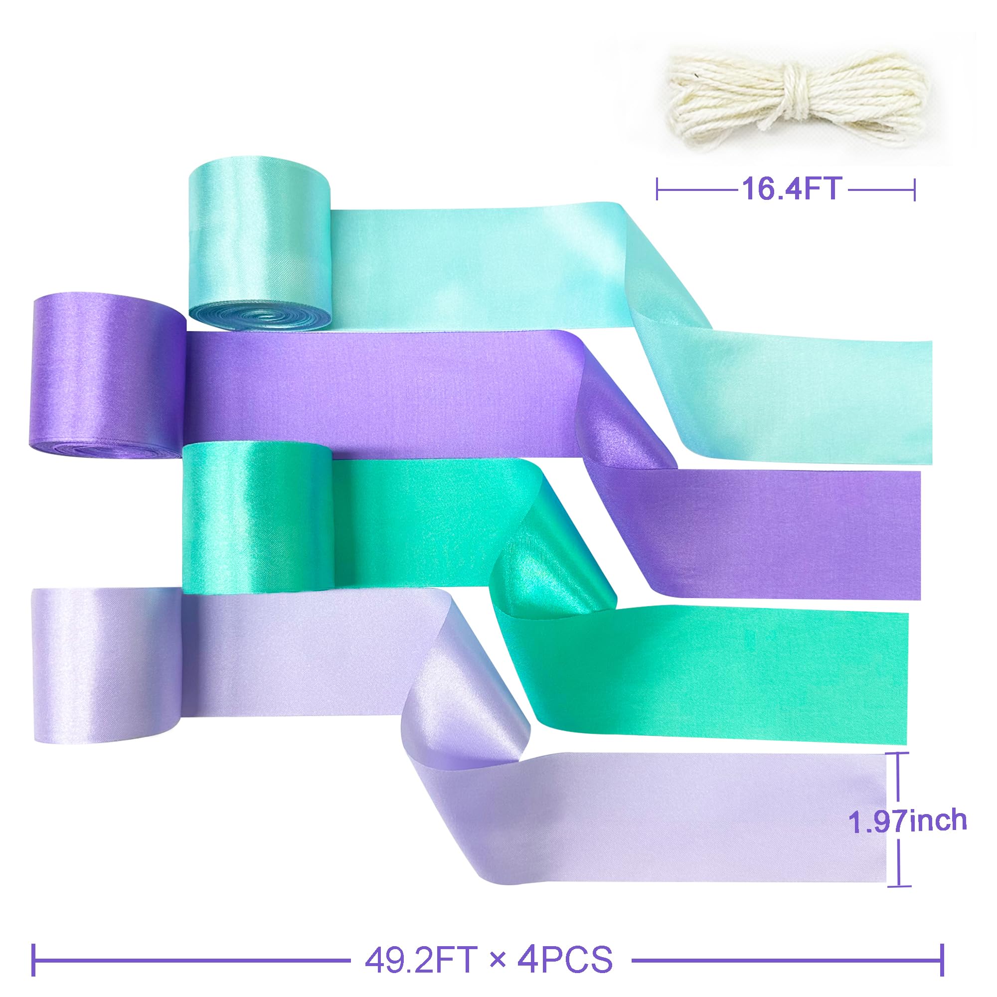 Mermaid Party Decorations Purple Teal Streamer Backdrop 197 Ft  1.97'' Wide Satin Ribbon Fringe Hanging Garland For Mermaid Birt