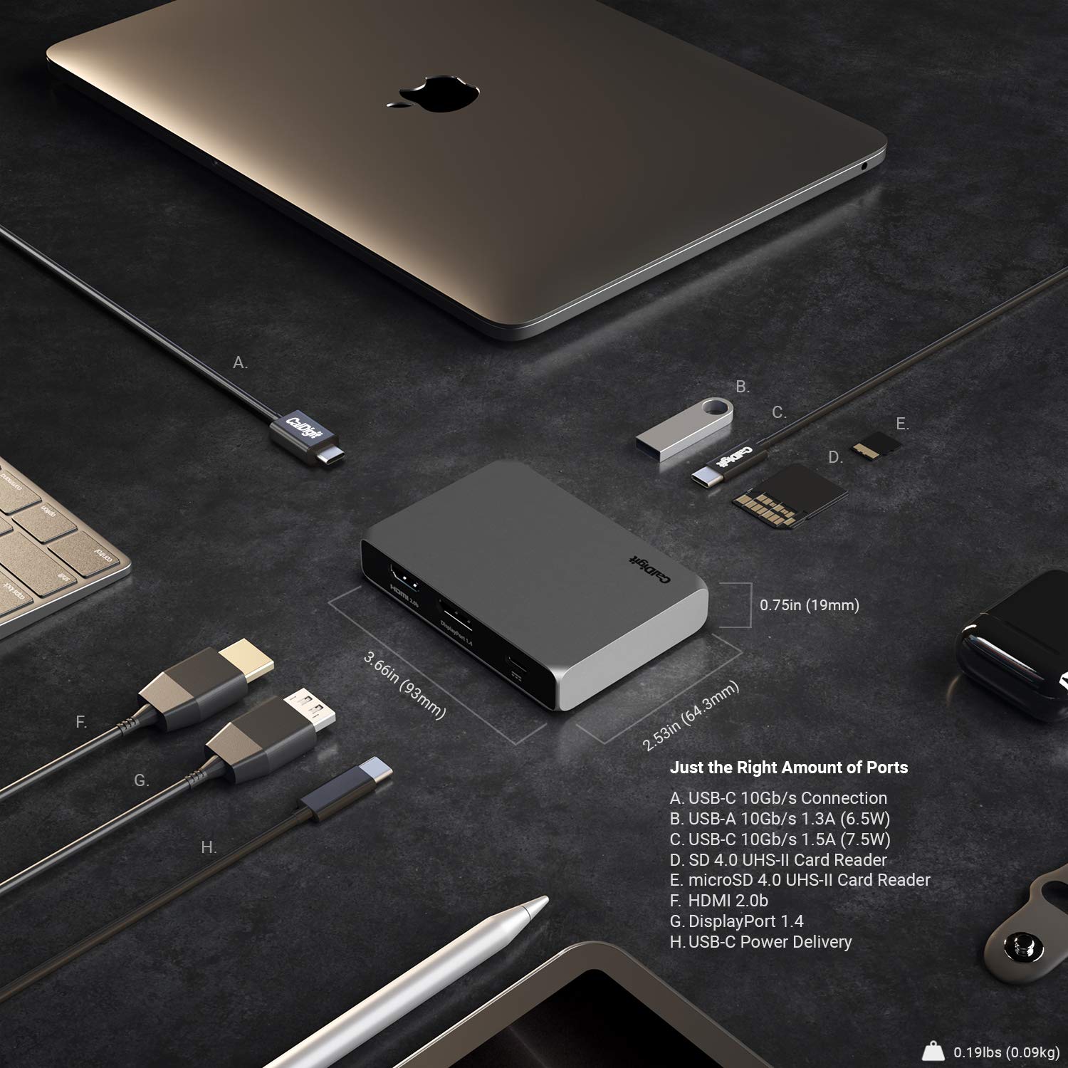 Caldigit Usb C Gen2 10Gbs Soho Dock   Up To 4K 60Hz, Hdmi 20B, Hdr, Displayport 14, 10Gbs Usb A & Usb C, Uhs Ii Microsd And Sd C