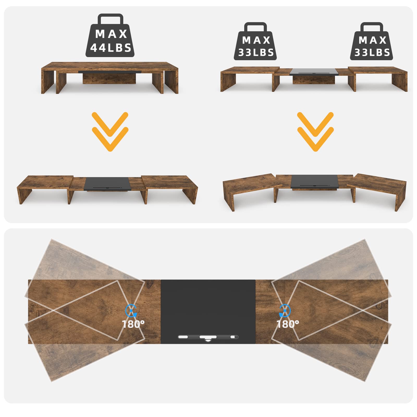 Westree Triple Dual Monitor Stand Riser, Extra Long Monitor Stand For 1~2~3 Monitors, Monitor Stand With Length And Angle Adjust