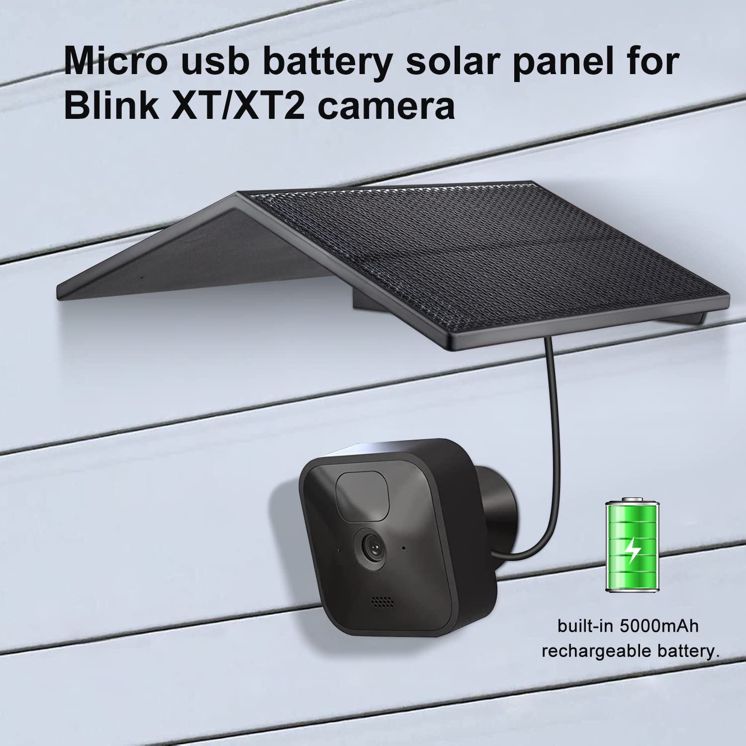 Solar Panel Compatible With Blink Outdoor (3Rd Gen) Blink Xt Xt2 Camera, Built In 5000Mah Rechargeable Battery, 4W Solar Panel F