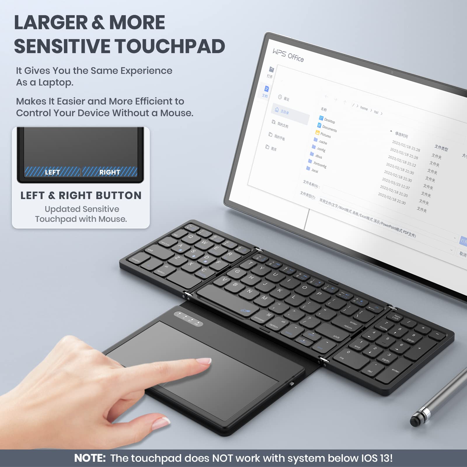 Geodmaer Foldable Bluetooth Keyboard, Portable Full Size Folding Keyboard With Touchpad, Pu Leather, Wireless Travel Keyboard Fo