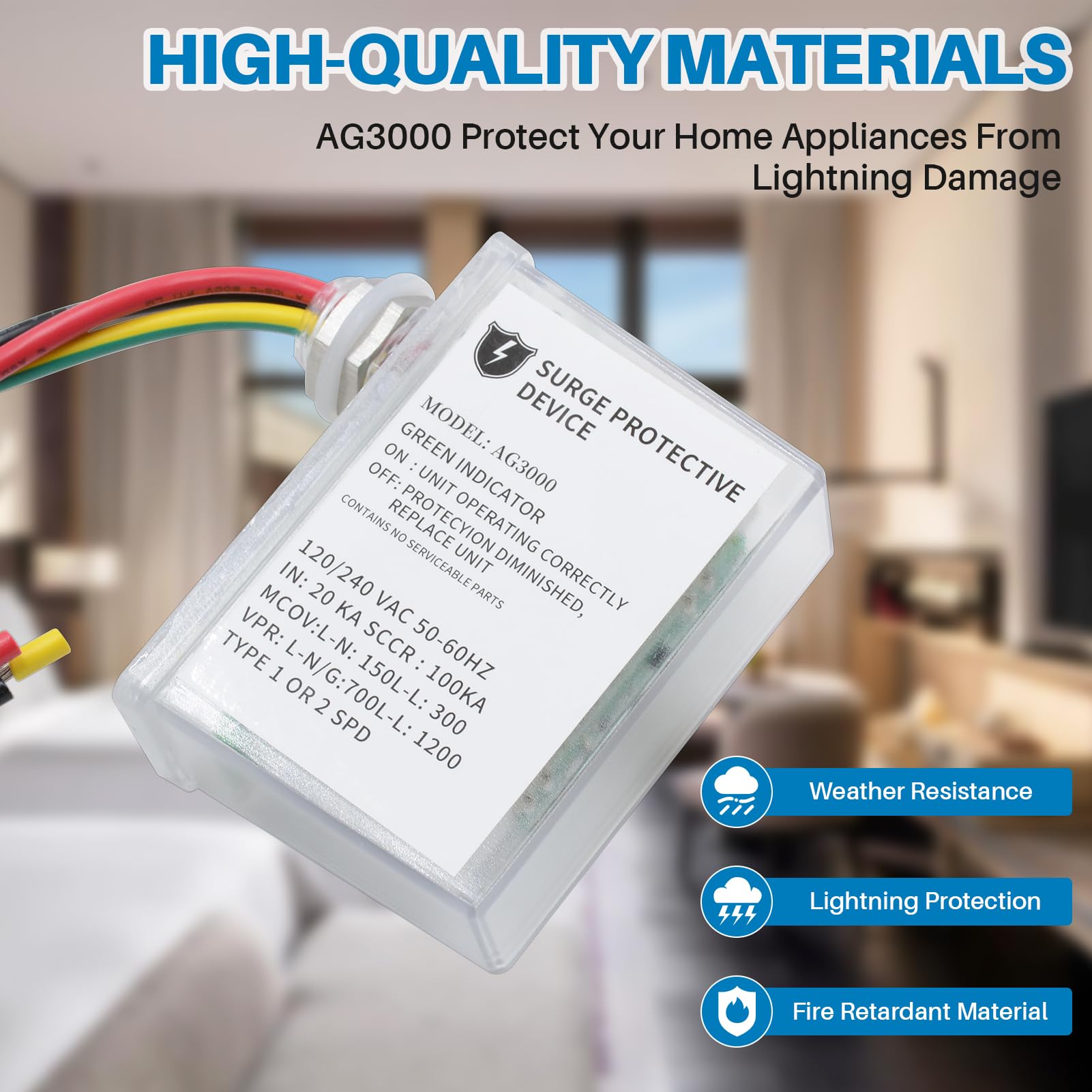 Ag3000 120/240 Vac Hvac Surge Protective Device - Surge Protective Device With Tpmov Technology, Watertight Enclosure, L-G, L-L,