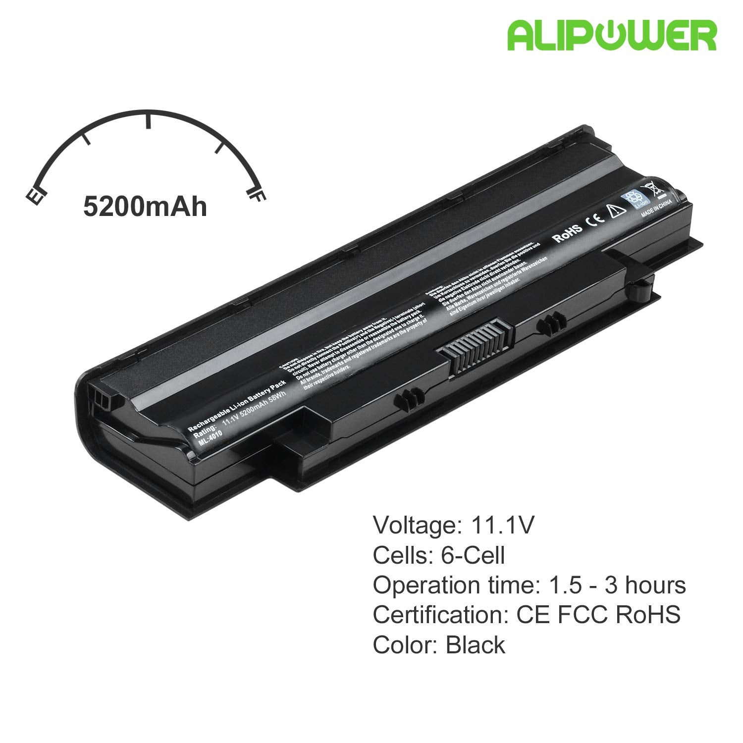 Alipower 6 Cell Laptop Battery Replacement For Compatible Dell Inspiron 3520 15R N5010 N5110 N5030 N5040 N5050 17R N7010 N7110 1