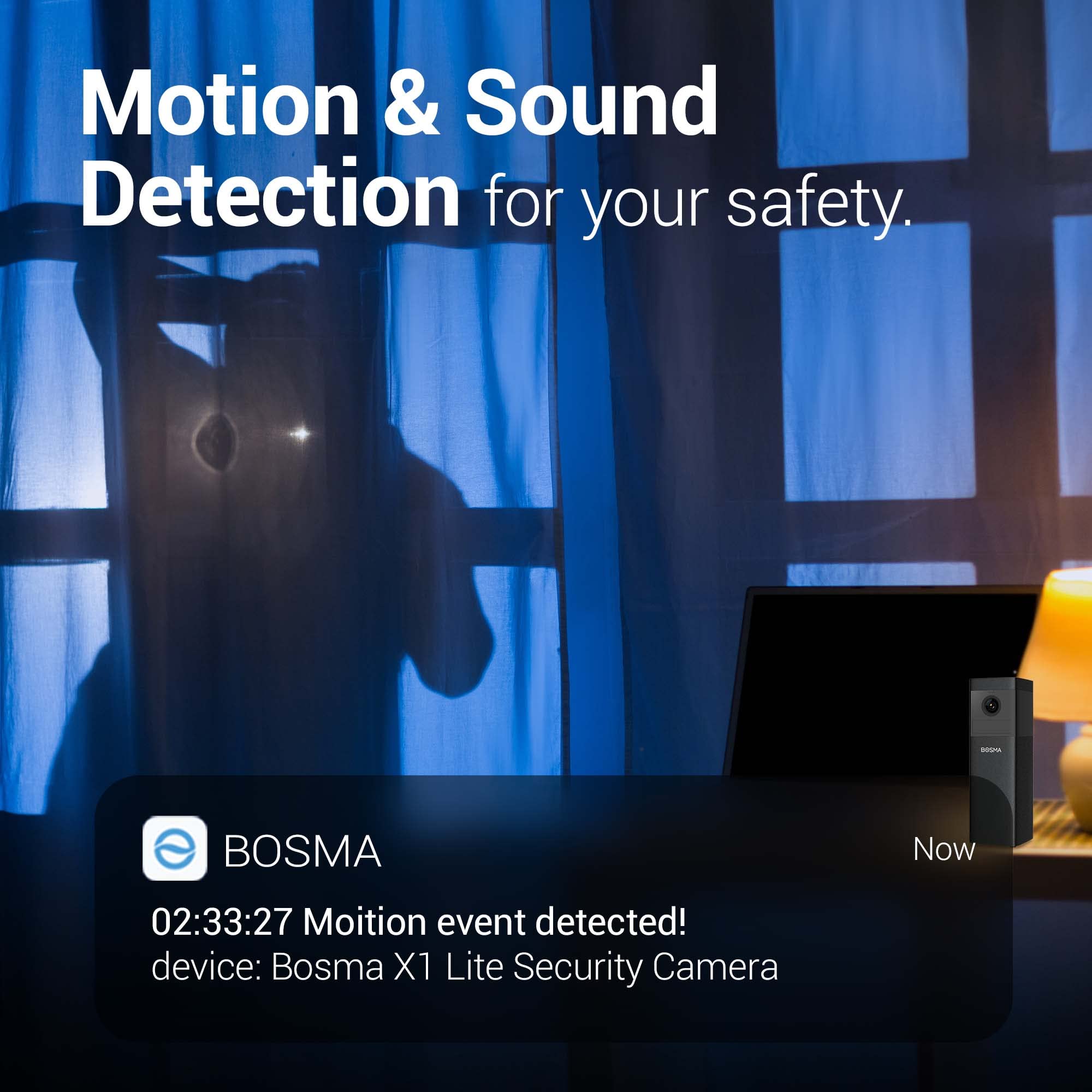 Bosma X1 Lite Home Security Camera, Indoor Camera, Super Wide Angle, 360 Degree Rotation, 1080P Hd Video, Night Vision, 2 Way Au