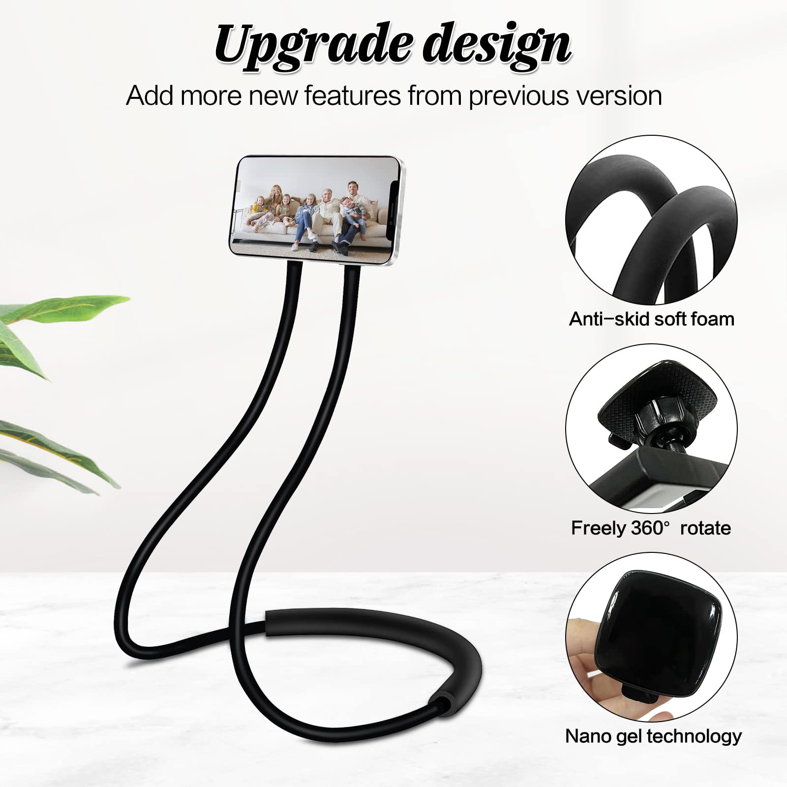 Zc Gel Phone Holder For Bed, Upgraded Neck Phone Holder Lazy Phones Stand 360Rotation Gooseneck Phone Support Hands Free For All