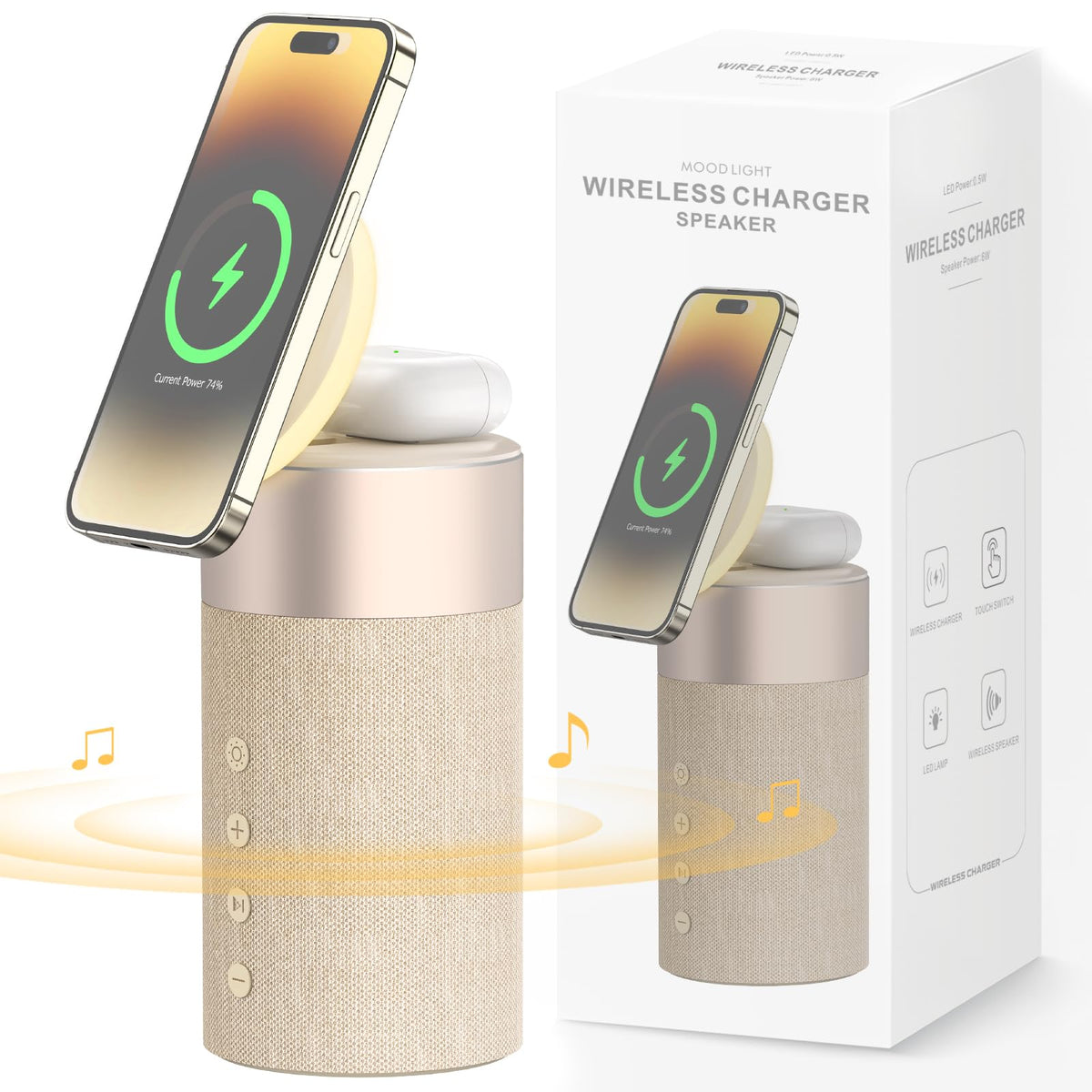 Colsur Bluetooth Speaker, Magnetic Wireless Charger, Bluetooth Speakers With Night Light, 2 In 1 Wireless Charging Station For Iphone 16/15/14/13/12 Series, Airpods Pro/3/2(Gift Ideal)