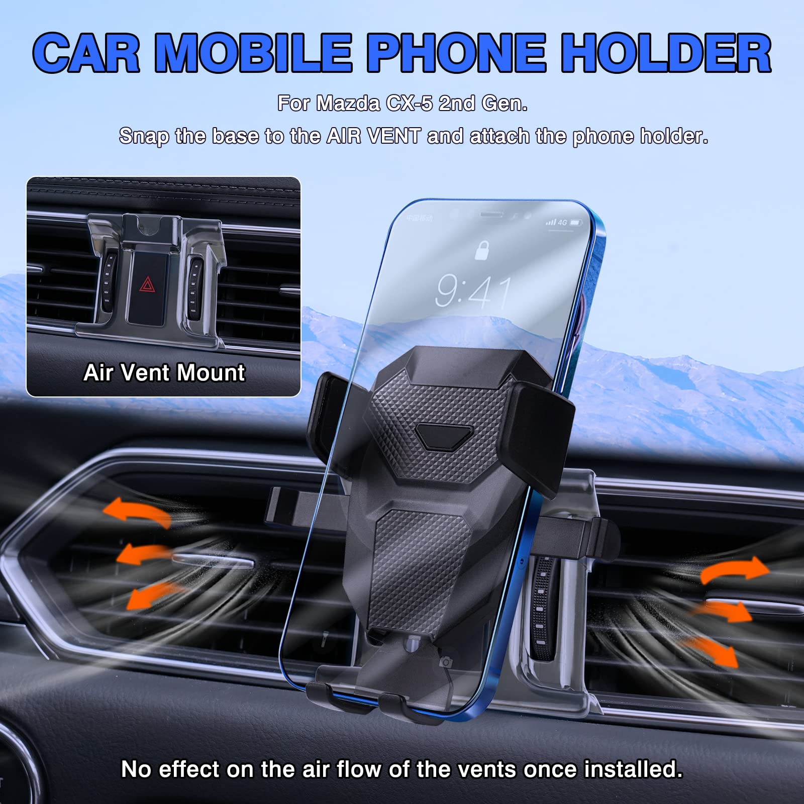 Karltys Car Phone Holder For Mazda Cx-5 2017-2025 Accessories Cx5 Cell Phone Holder Air Vent Mount For 4-7 Inch Phones Hands Fre