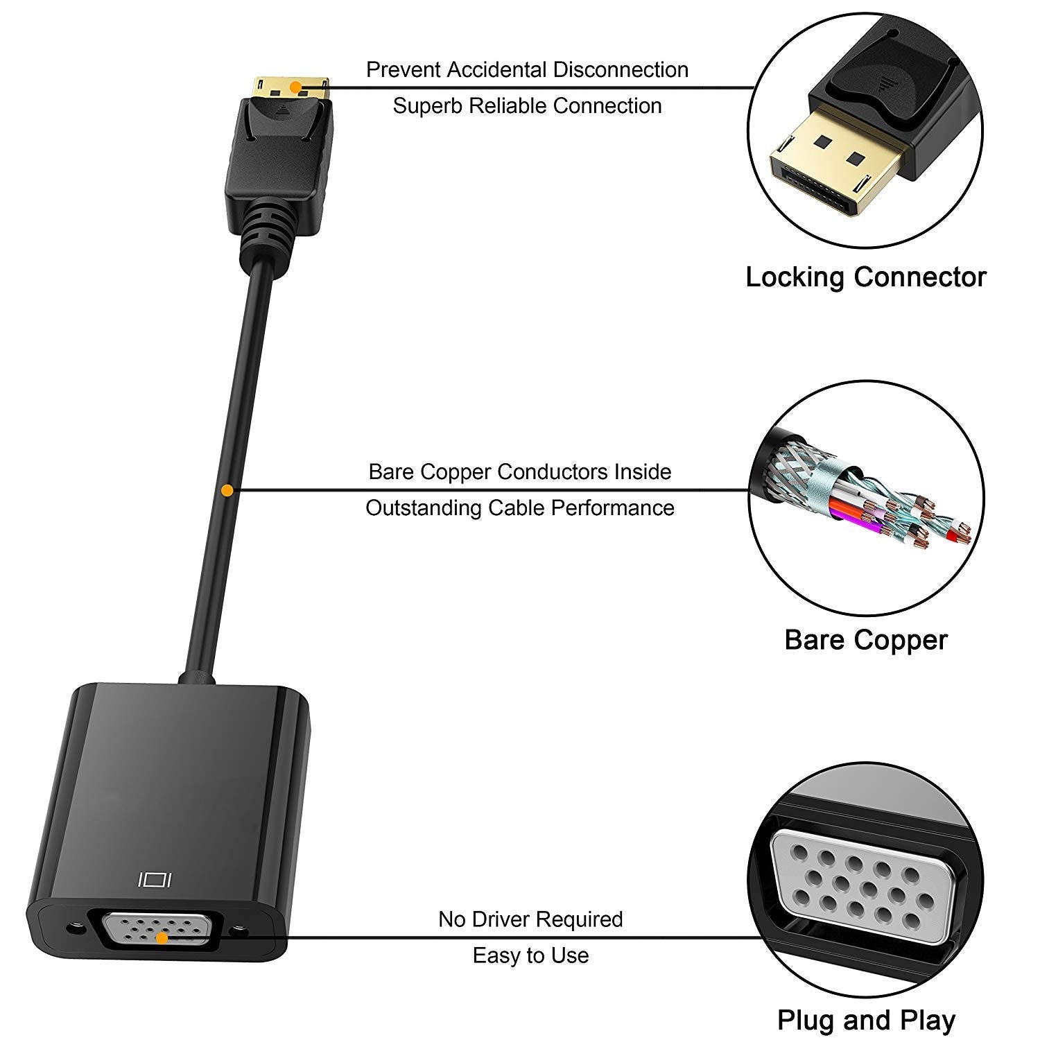 Hdmi To Vga, Gold-Plated Hdmi To Vga Adapter, Male To Female For Computer, Desktop, Laptop, Pc, Monitor, Projector, Hdtv, Chrome