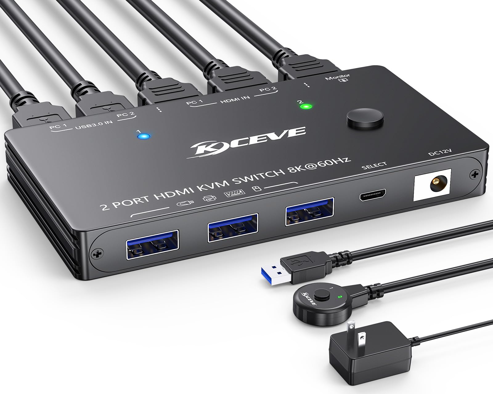 8K Kvm Switch Hdmi 2 Port 8K@60Hz 4K@120Hz,Mleeda Hdmi Kvm Switch For 2 Computers Share 1 Monitor And 3 Usb 3.0 Devices,Hdcp 2.3