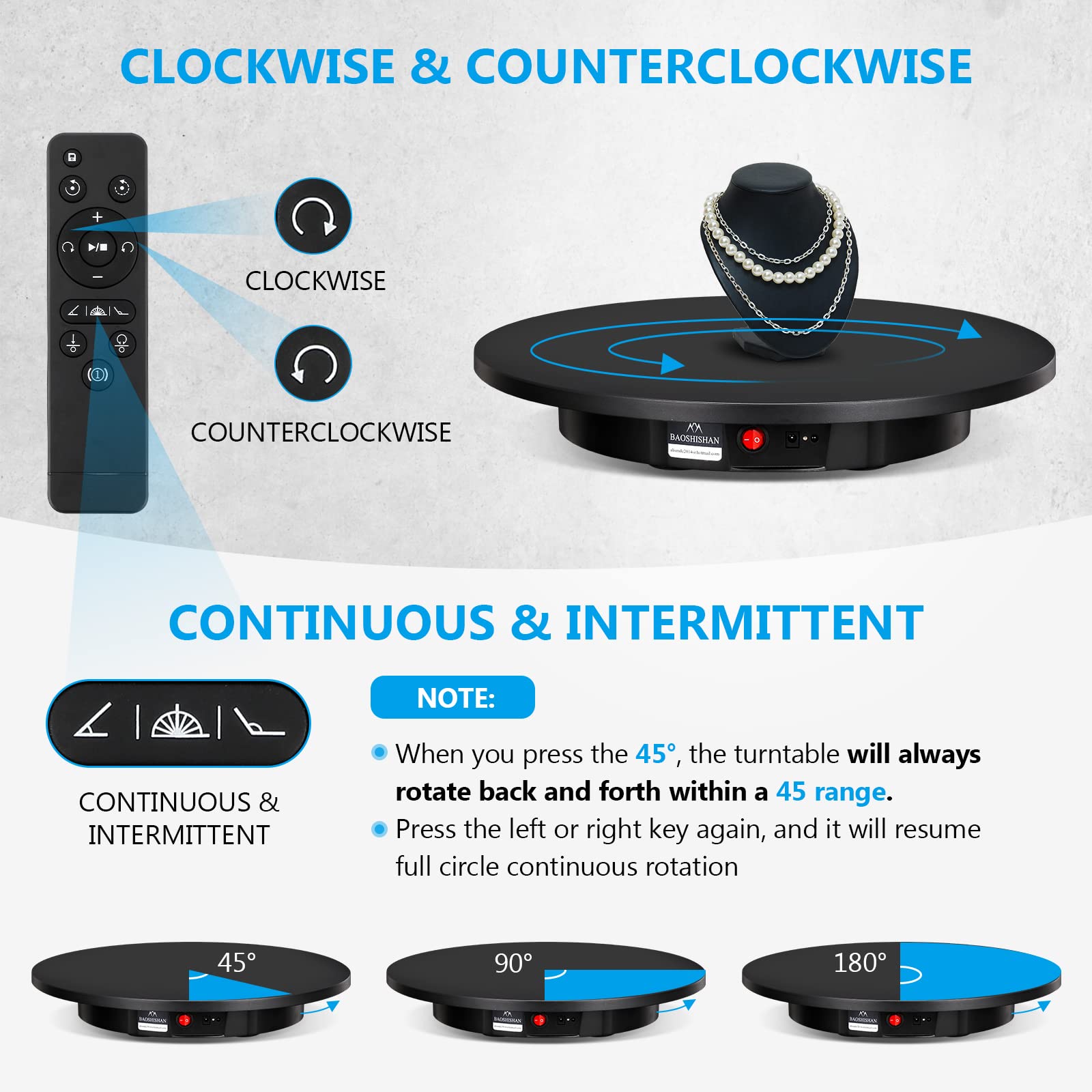 Baoshishan Photography Turntable With Remote Control, 16.5''/220Lb Rotating Display Stand, Motorized Turntable For 360 Degree Im
