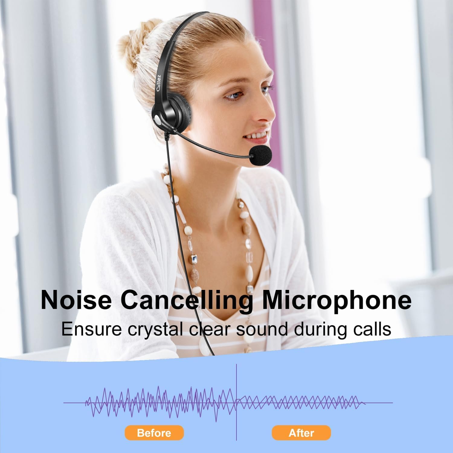 Callez Office Phone Headset With Microphone Noise Cancelling, Rj9 Telephone Headsets Compatible With Yealink Voip Phone T46S T48