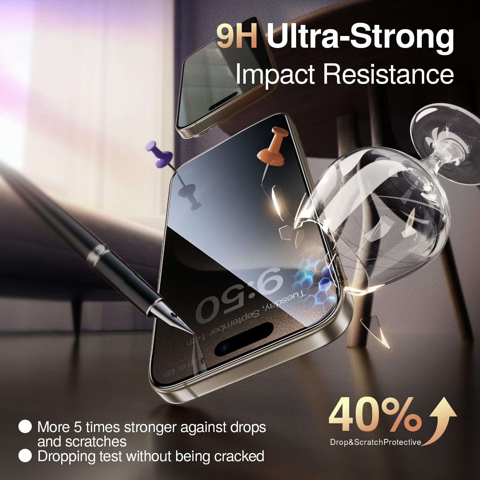 Smartdevil 2 Pack Privacy Screen Protector For Iphone 15 (6.1 Inch) With Easy Installation Frame, 9H Anti Spy Privacy Tempered G