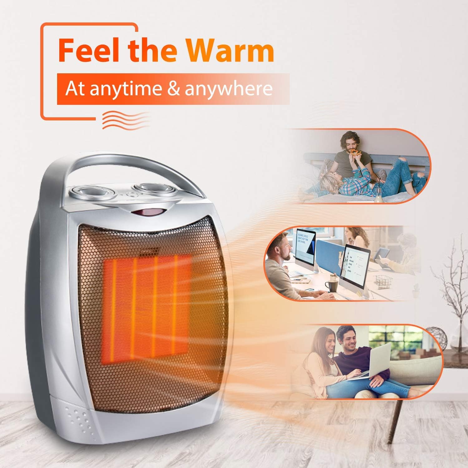 Small Portable Space Heater, 1500W/750W Adjustable Thermostat,Electric Desk Heater,Fast Heating, Heat Up 200 Sq Ft For Indoor Us