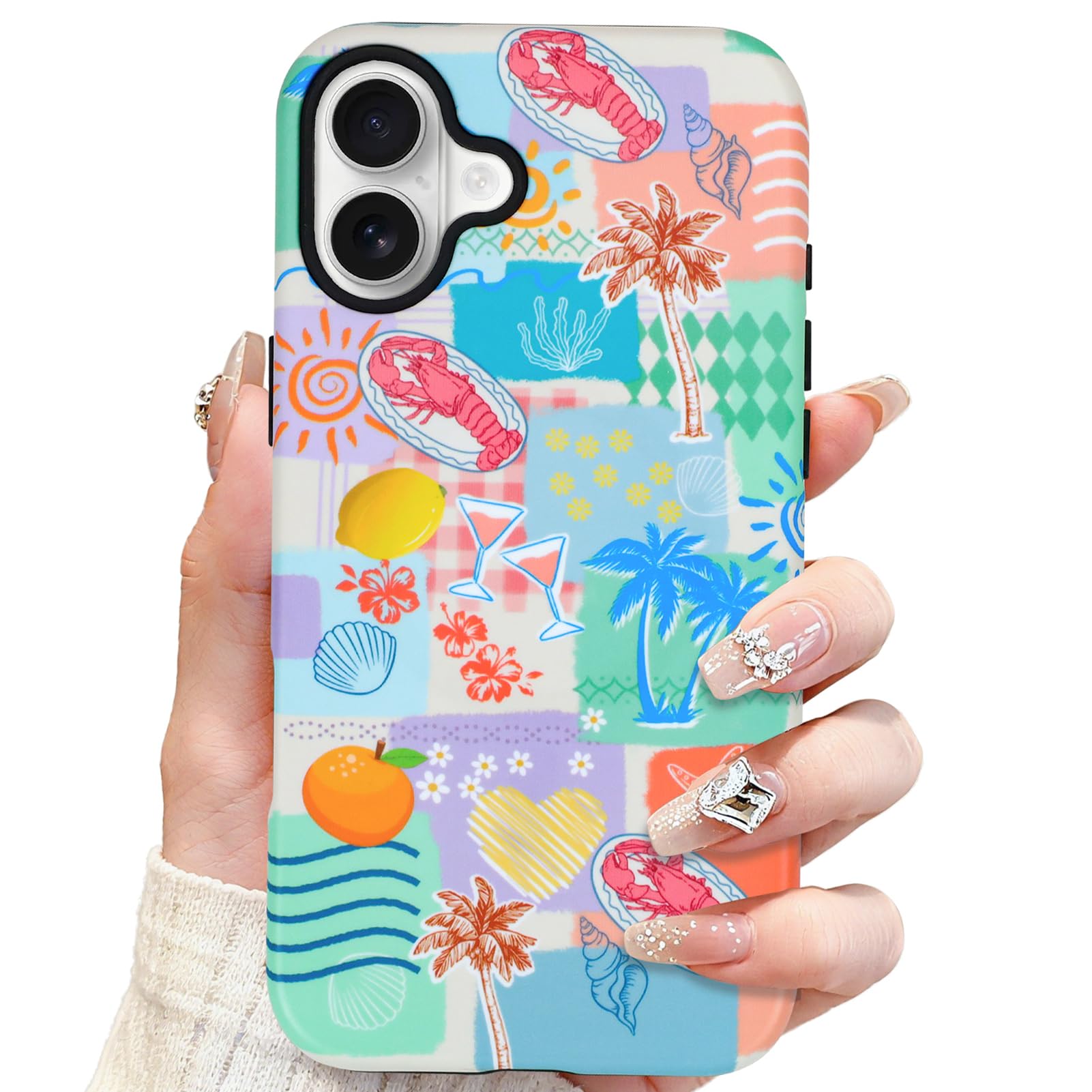 SOKAD Magnetic Beach Collage Phone Case for iPhone 17, Cute Sea Summer Collage Pattern Compatible with Magsafe Matte Protective 