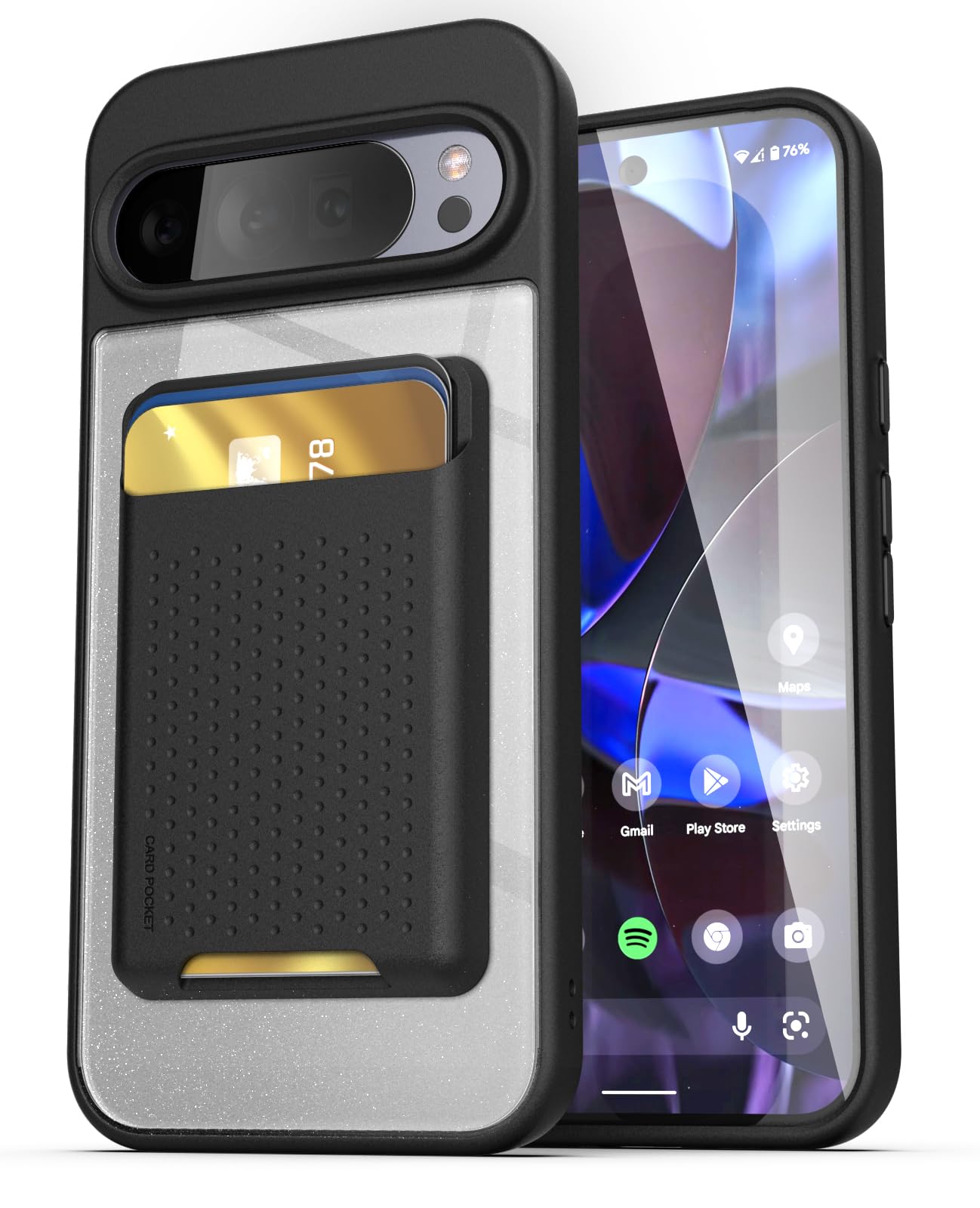 ENCASED Wallet Case for Google Pixel 10/10 Pro (6.3) with Magnetic Detachable Card Holder (Compatible with Pixelsnap) - Clear Bl