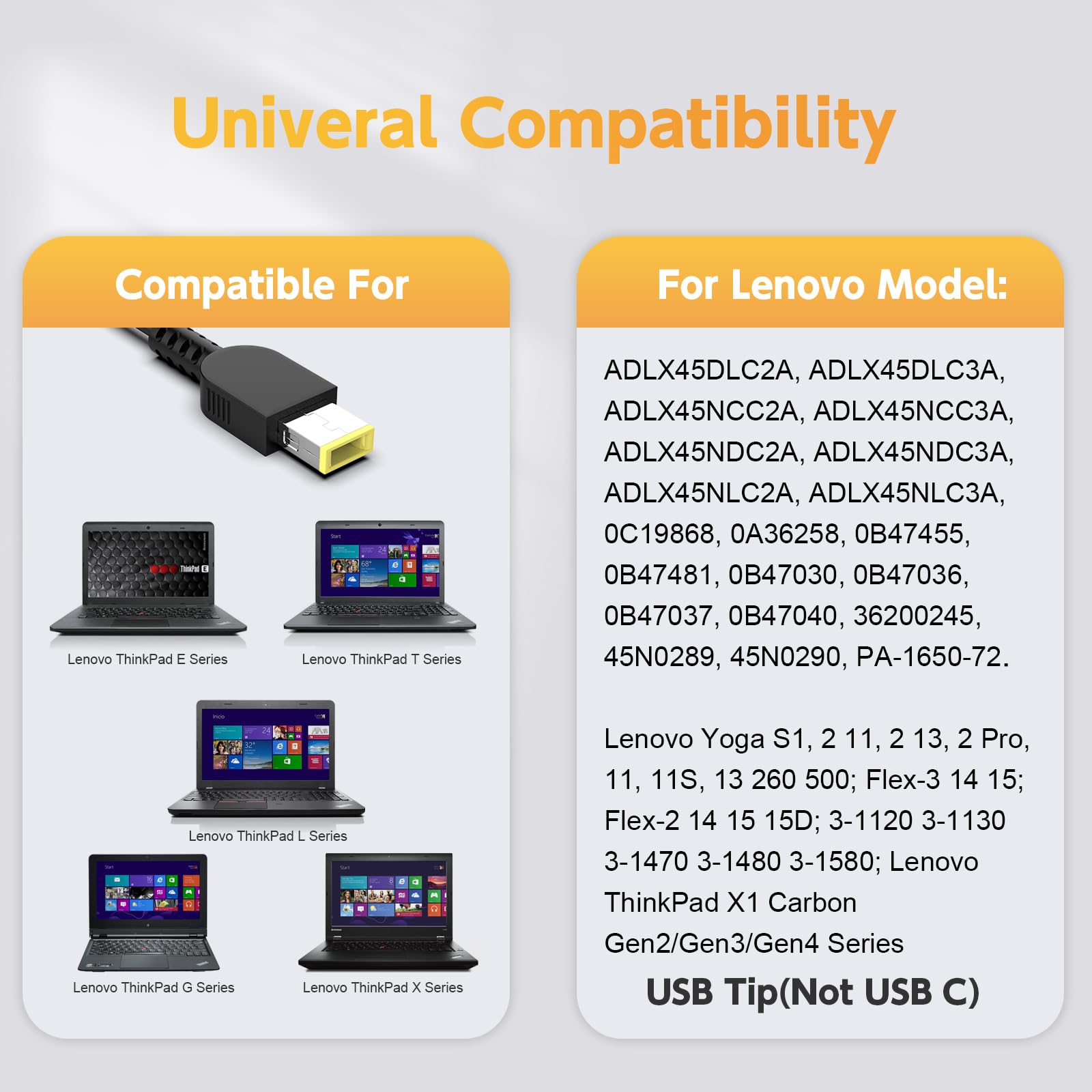 Adlx45Dlc3A, Adlx45Dlc2A, Adlx45Ncc2A, Adlx45Nlc2A, Adlx45Nlc3A, Adlx45Ndc2A, Adlx45Ndc3A, Pa 1450 12 Laptop Charger For Lenovo Thinkpad, 45W Lenovo Power Supply Cord