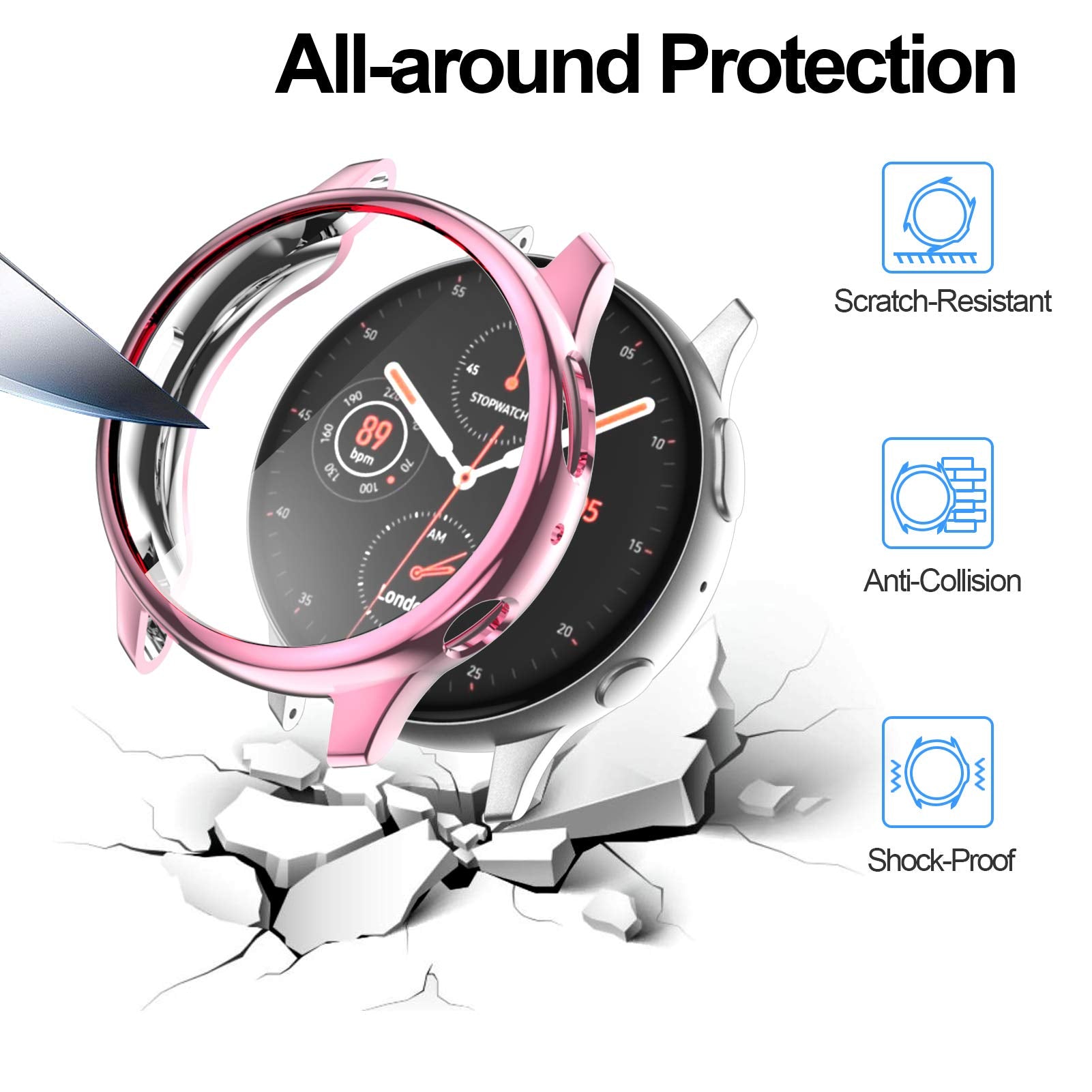 Bharvest [8 Pack] Screen Protector Case Compatible With Samsung Galaxy Watch Active 2 44Mm, Flexible Tpu Plated All Round Scratc