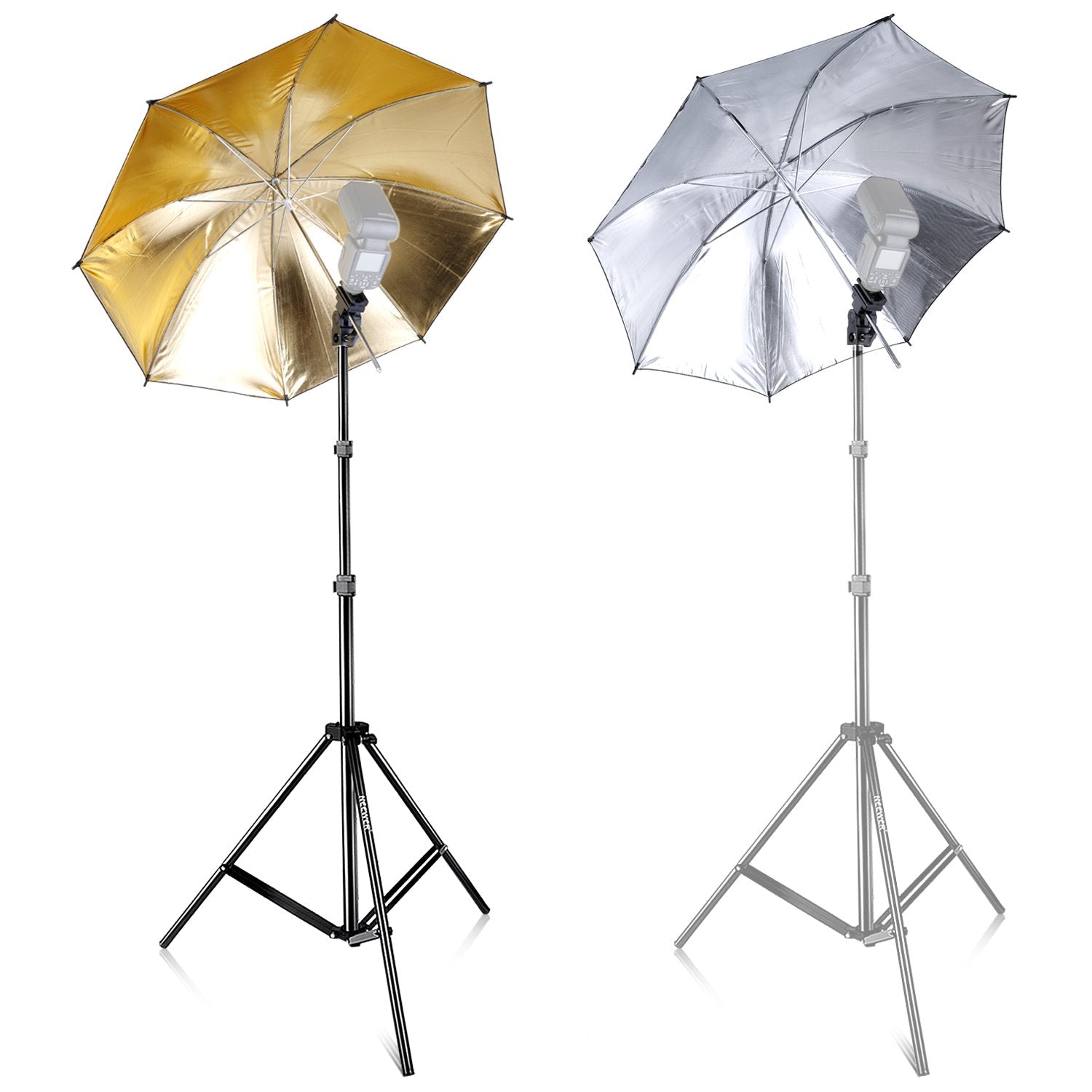 Neewer Flash Mount Three Umbrellas Kit 33''/84Cm White Soft/Silver Reflective/Gold Reflective Umbrella For Canon 430Ex Ii,580Ex