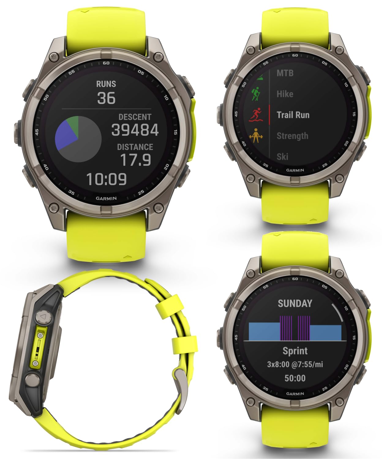 Wearable4U Garmin Fenix 8 - 47 Mm, Solar, Multisport Gps Smartwatch, Sapphire, Titanium With Amp Yellow/Graphite Silicone, Built