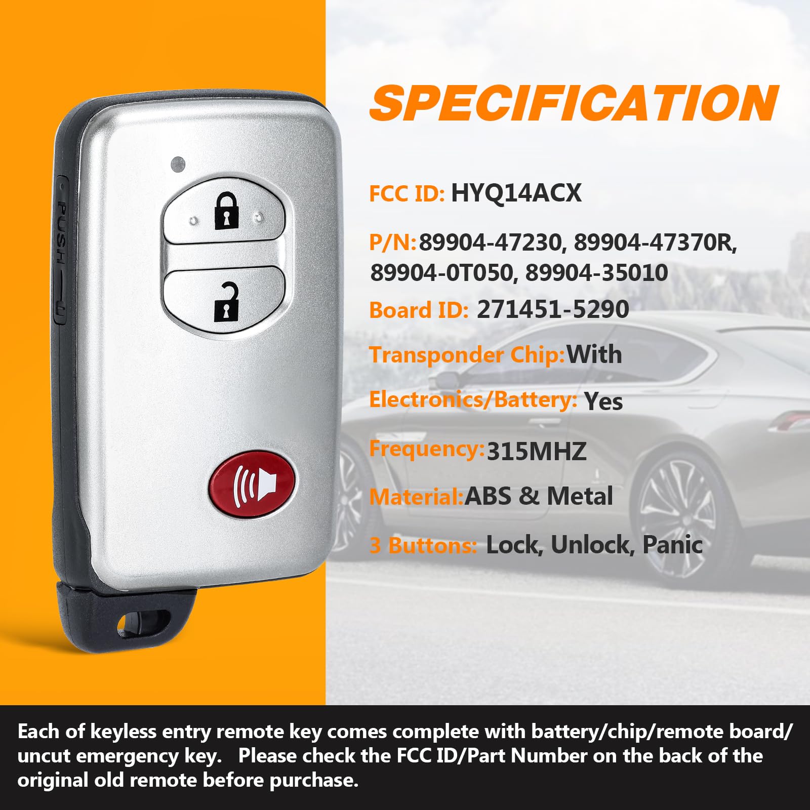 Yewong Car Key Fob Remote Keyless Entry Control For Toyota 4Runner 2010-2019 Prius 2010-2016 Venza 2009-2016 Fccid:Hyq14Acx 2714