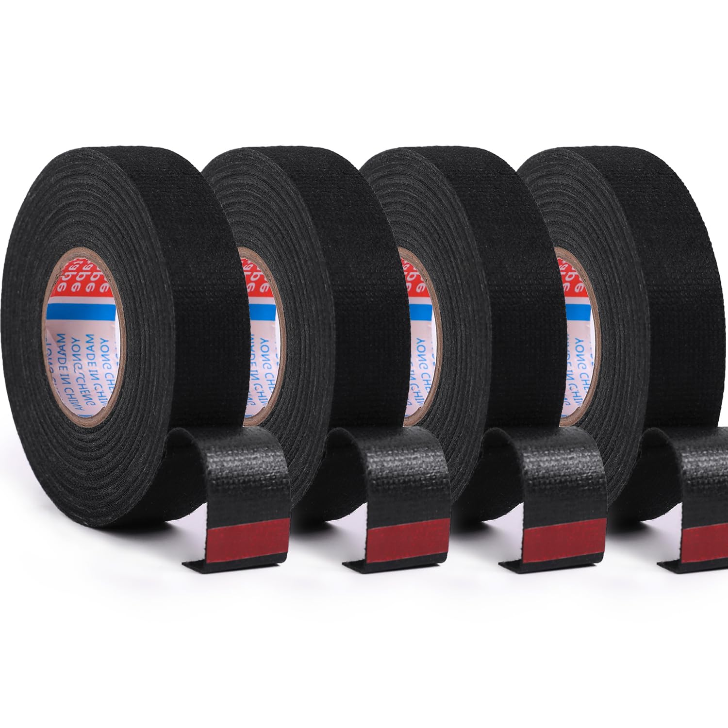 Zzjmch 4 Rolls Black Wire Harness Cloth Tape, Speaker Wiring Harness Cloth Tape, For Automobile Electrical Wire Harnessing Noise Dampening Heat Proof (Width: 25Mm, Length: 50Ft)