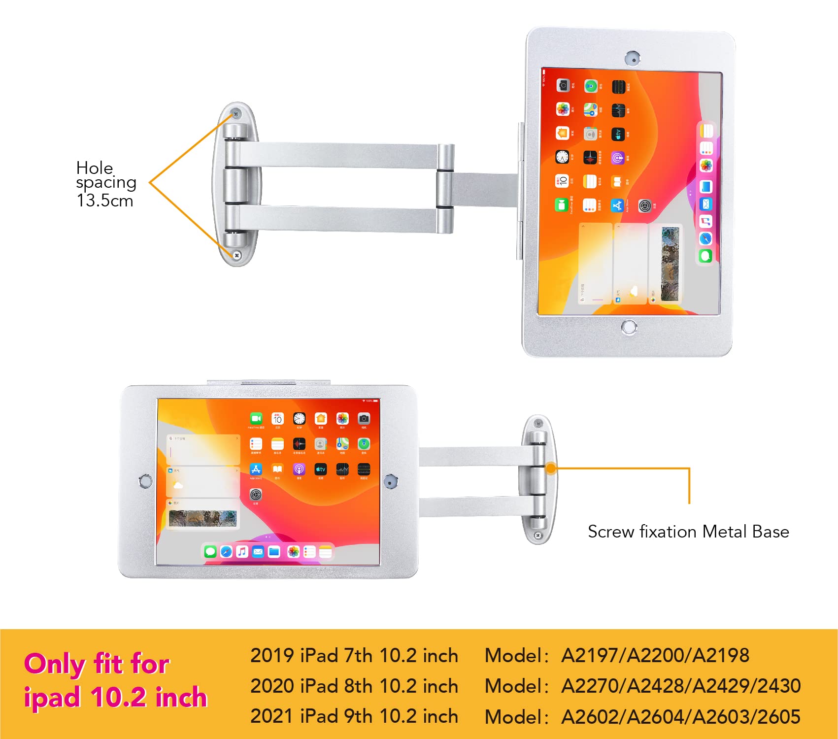 Westruggle Tablet Wall Mount Bracket With Fold For Ipad 10.2 Inch (9Th,8Th,7Th Gen.), Extend Adjustable Arm Swivel With Anti The
