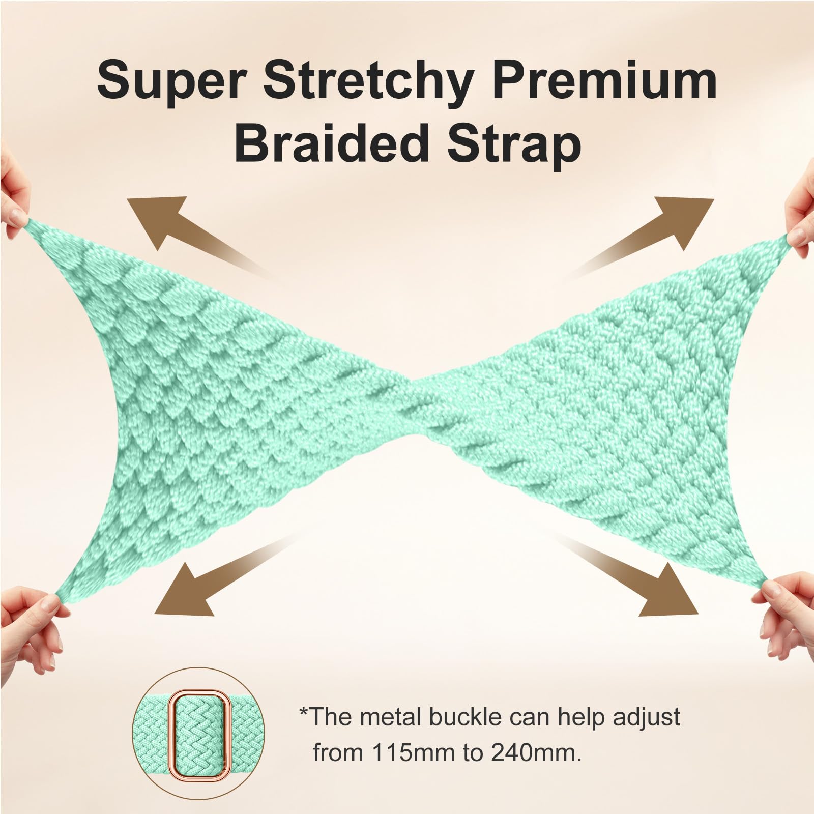 Maledan Clean Bands Compatible For Fitbit Sense/Sense 2 Bands Women Men, Adjustable Stretchy Solo Loop Elastic Nylon Sport Strap