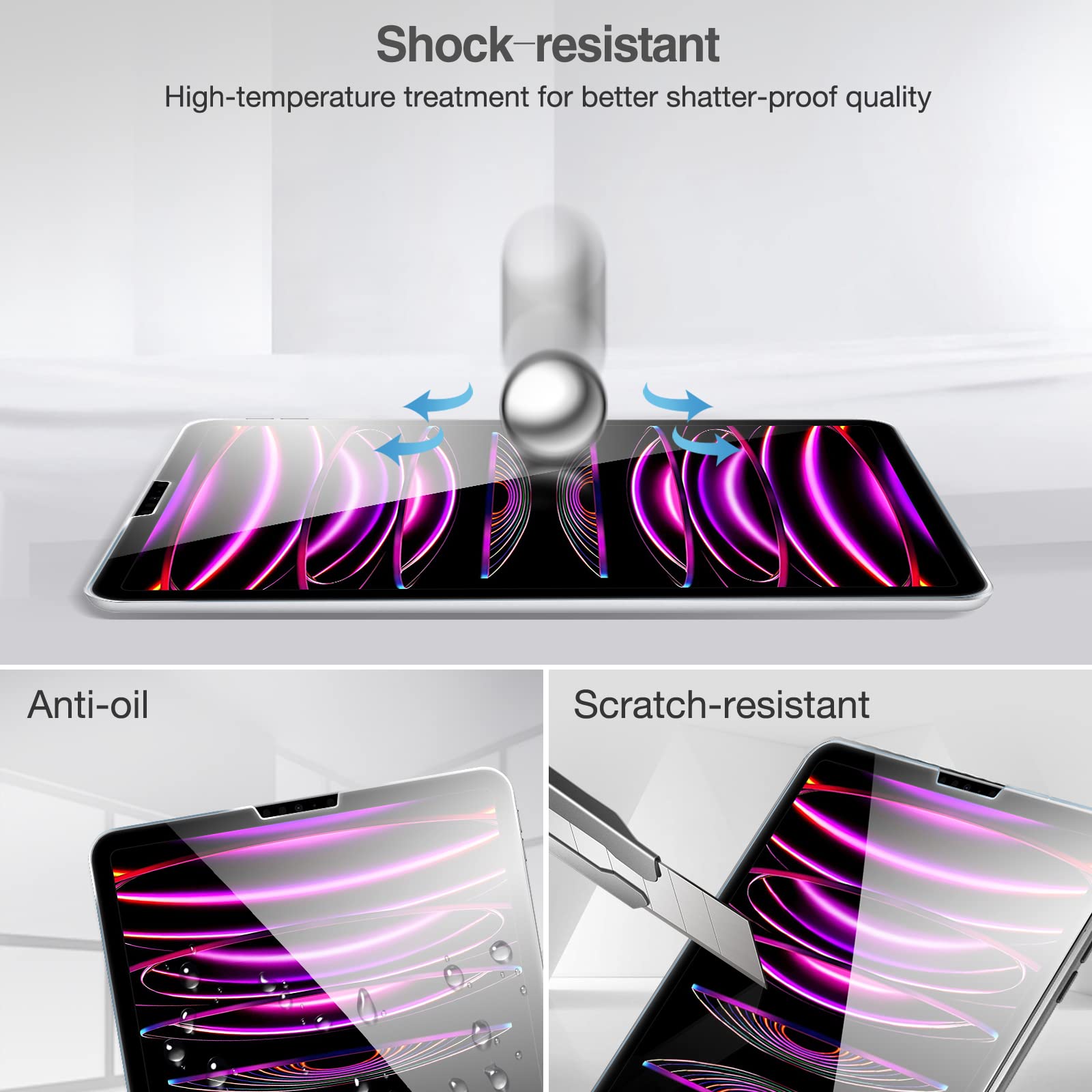 Procase 2+2 Pack Screen Protector For Ipad Pro 12.9 Inch 6Th 5Th 4Th Generation 2022 2021 2020 With Camera Lens Protector, Tempered Glass Film Guard For Ipad Pro 12.9'  Clear