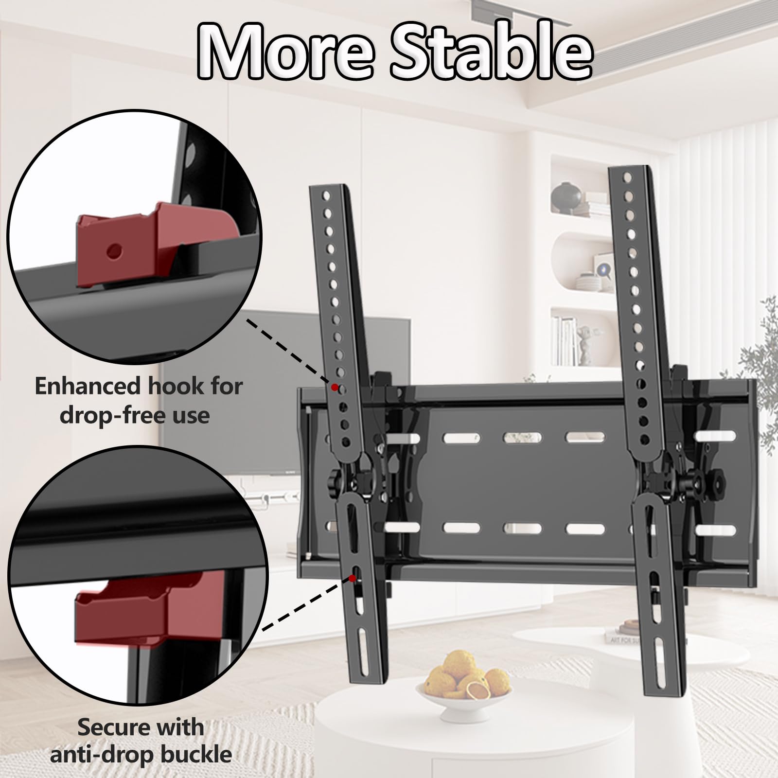 Jobzyp Tilting Tv Wall Mount For Most 26 63 Inch Flat Curved Screen Tvs & Monitors, Universal Tv Mount Max Vesa 400X400Mm, Holds