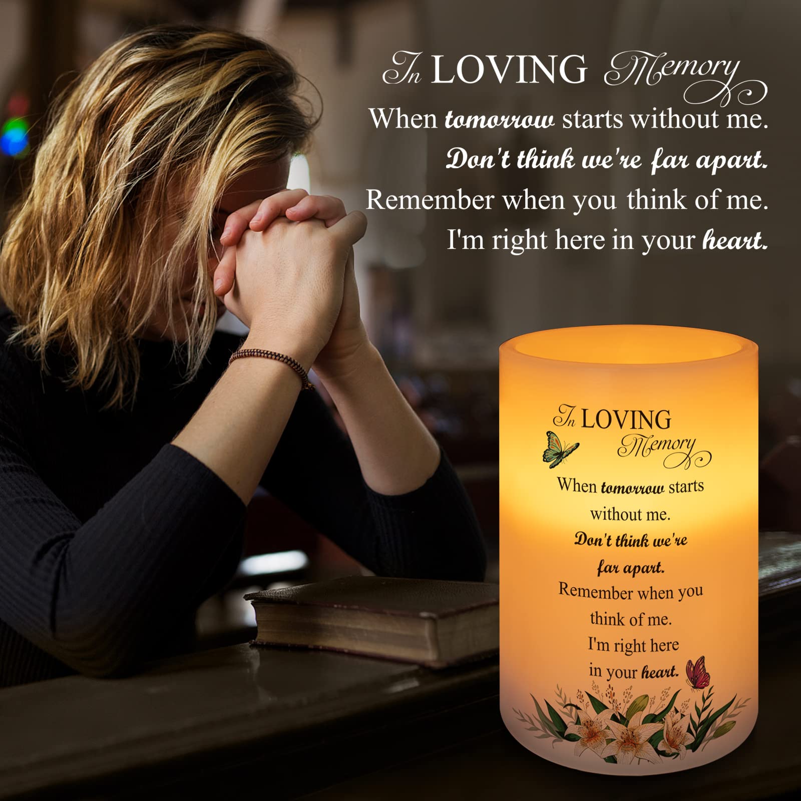 Hn Haiinaa Flameless Candle Real Wax Led Light With Timer Sympathy Gift For Loss Of Loved One Memorial Gifts For Loss Of Mother