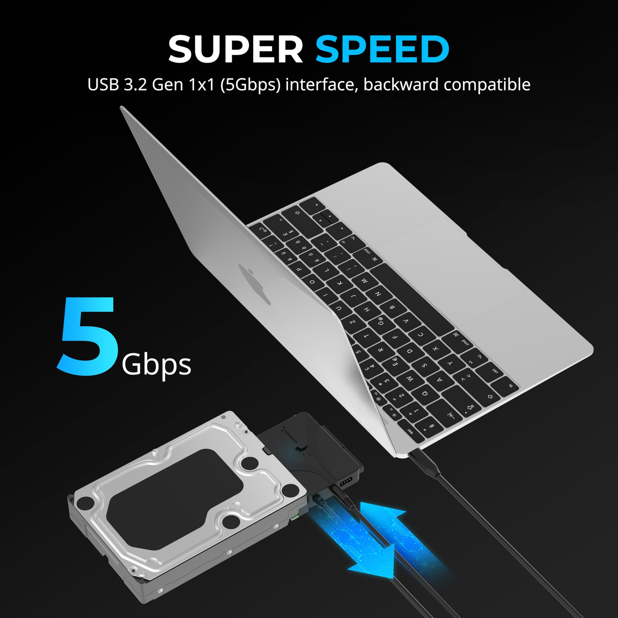 Sabrent Usb Type C To Ssd/Sata/Ide 2.5/3.5/5.25 Inch Hard Drive Converter With Ul Power Supply & Led Activity Lights [10Tb Suppo