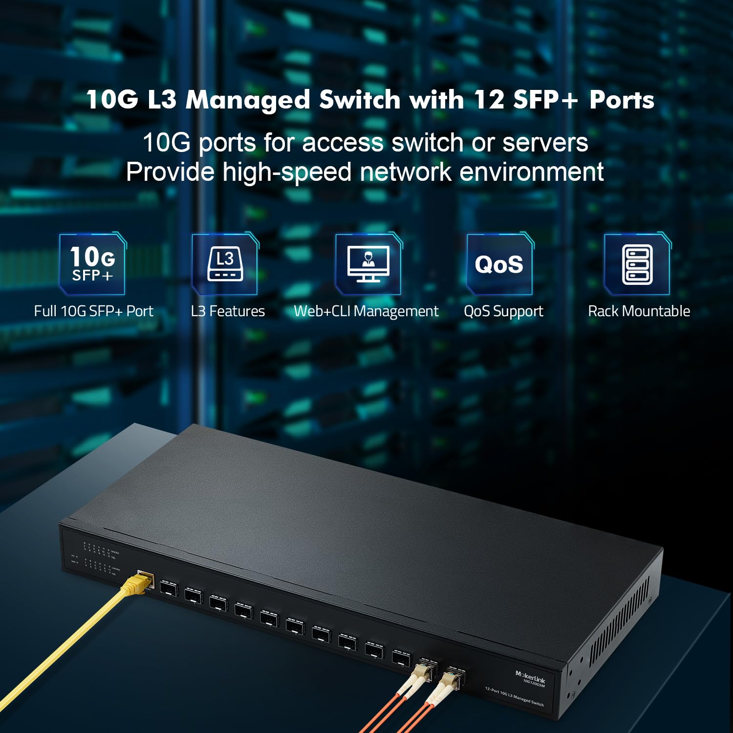 Mokerlink 12 Port 10Gbps Sfp+ Managed Switch, Support 1G Sfp And 10G Sfp+, 240Gbps Bandwidth L3 Managed Fiber Switch