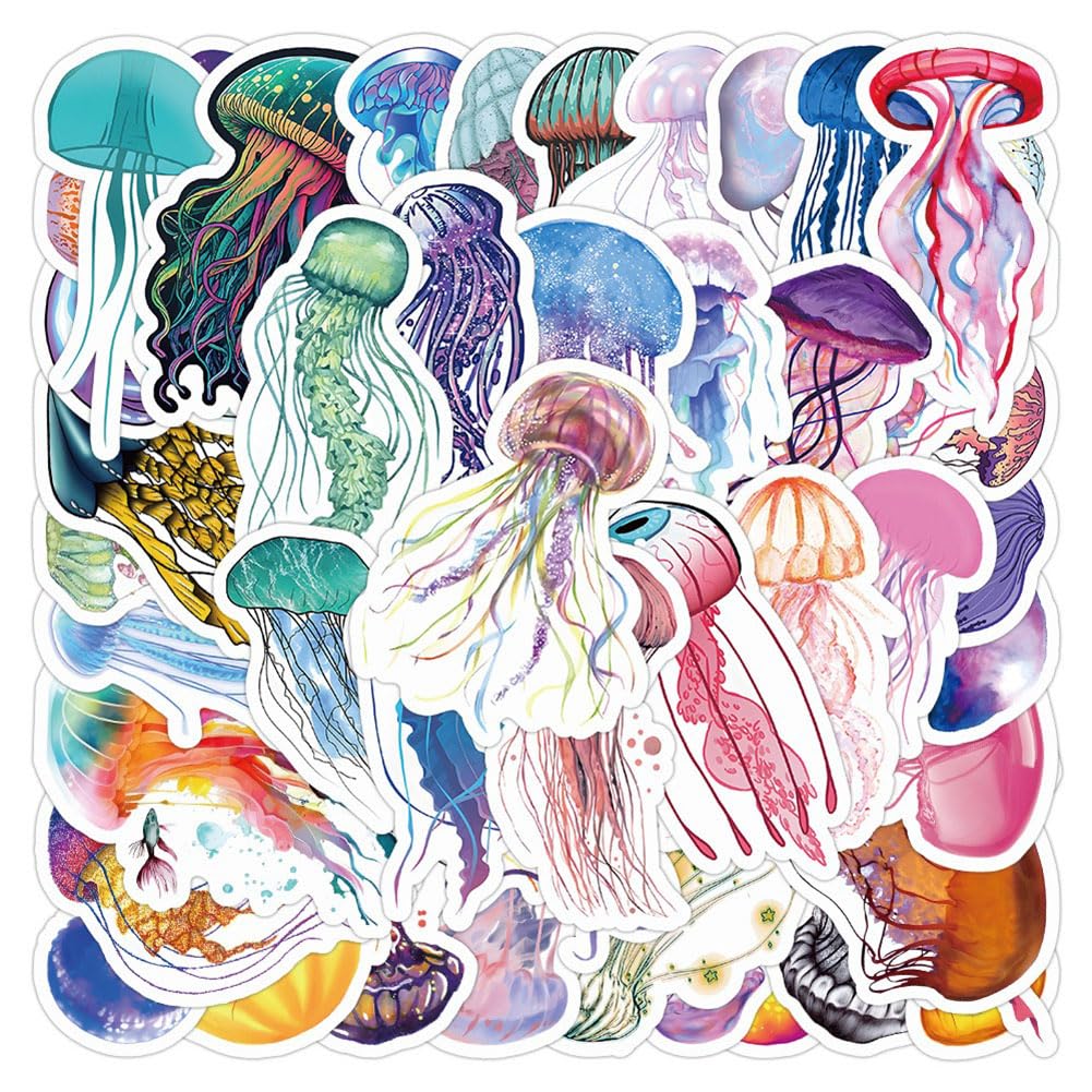 Jellyfish Stickers |50Pcs Jellyfish Waterproof Vinyl Decals For Water Bottles Laptop Luggage Cup Computer Mobile Phone Skateboar